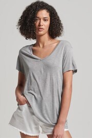 Superdry Grey Metallic Studios Slub Vee Neck T-Shirt - Image 1 of 4