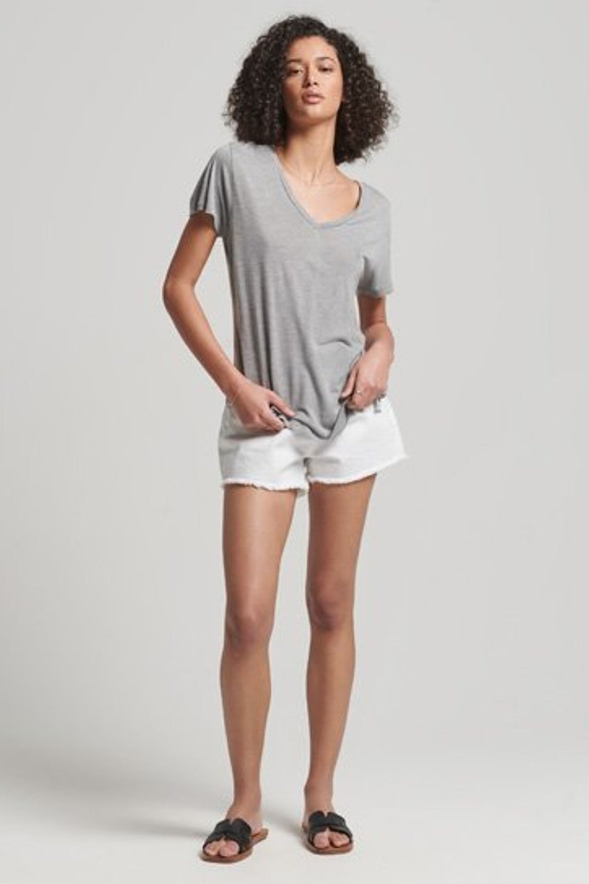 Superdry Grey Metallic Studios Slub Vee Neck T-Shirt - Image 3 of 4