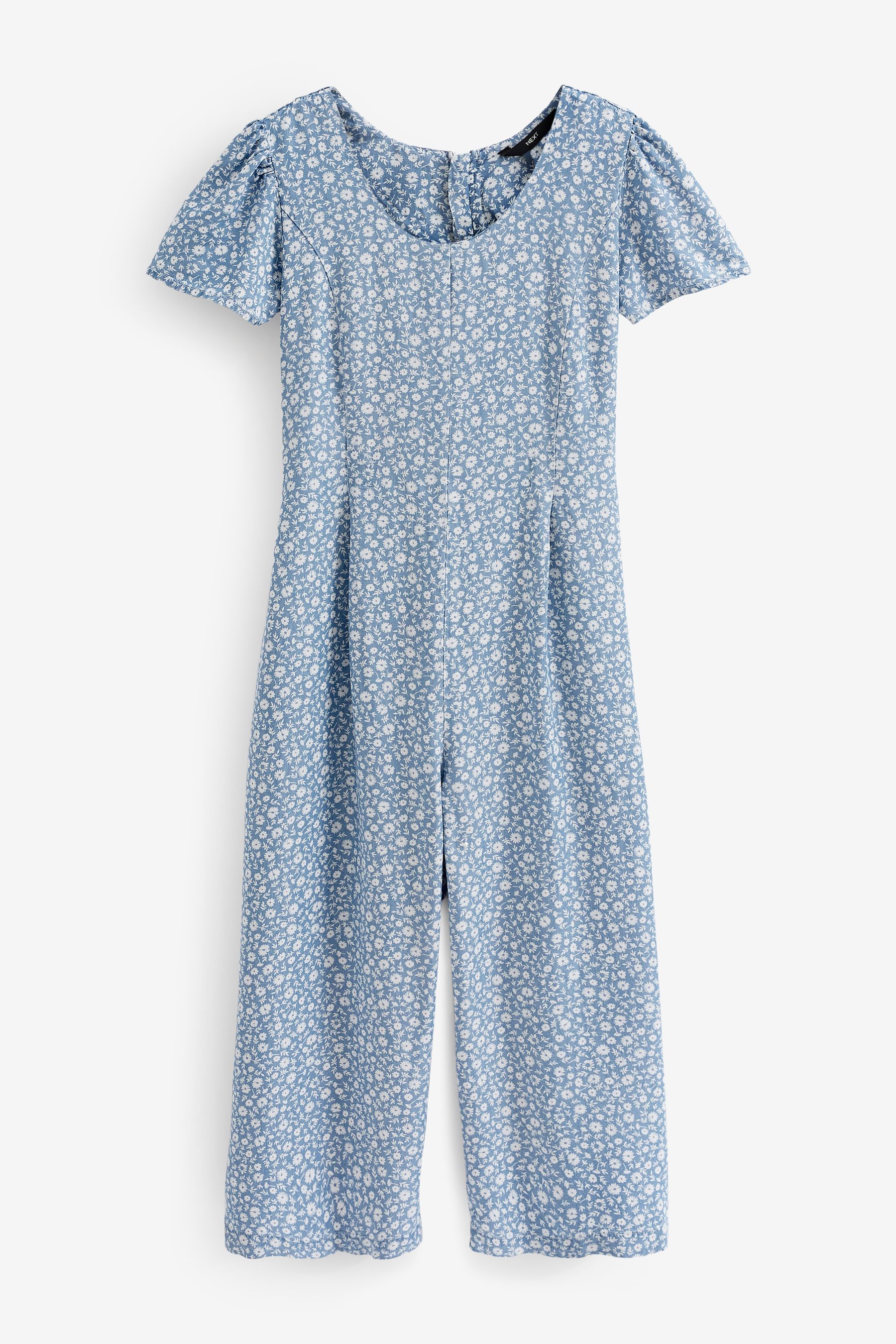 Buy Blue Ditsy Floral Print TENCEL Tie Back Cropped Jumpsuit from Next Luxembourg