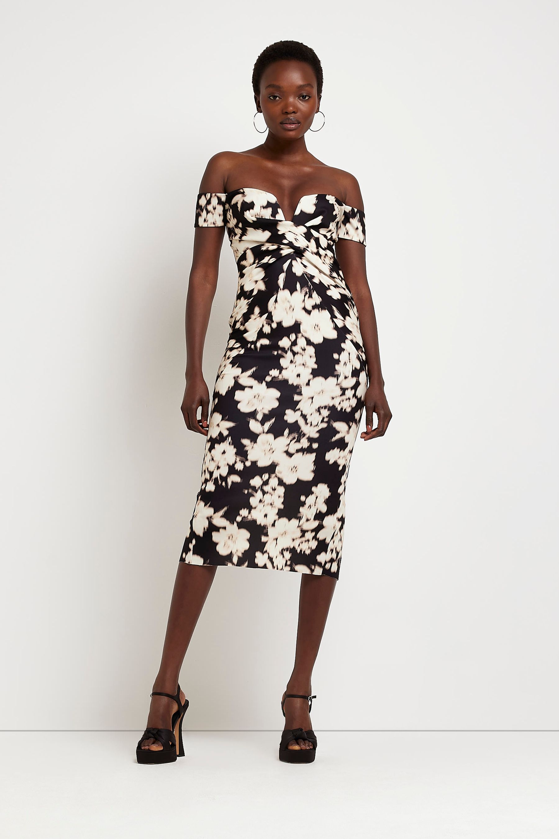 River island black bardot dress on sale