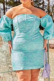 Chi Chi London Blue Plus Size Long Sleeve Off Shoulder Mini Dress - Image 5 of 5