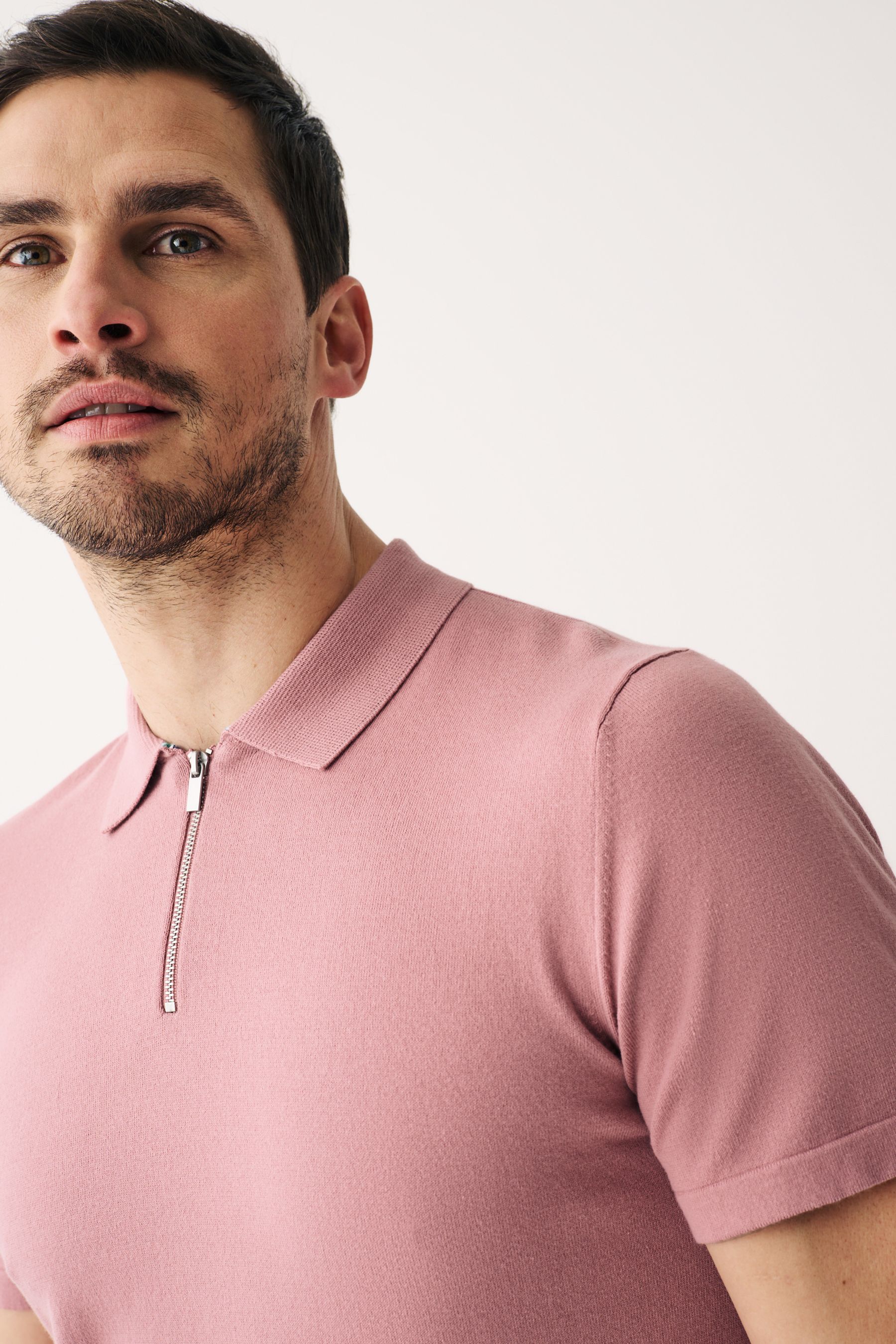 Buy Dusty Pink Knitted Zip Polo Shirt from Next Luxembourg