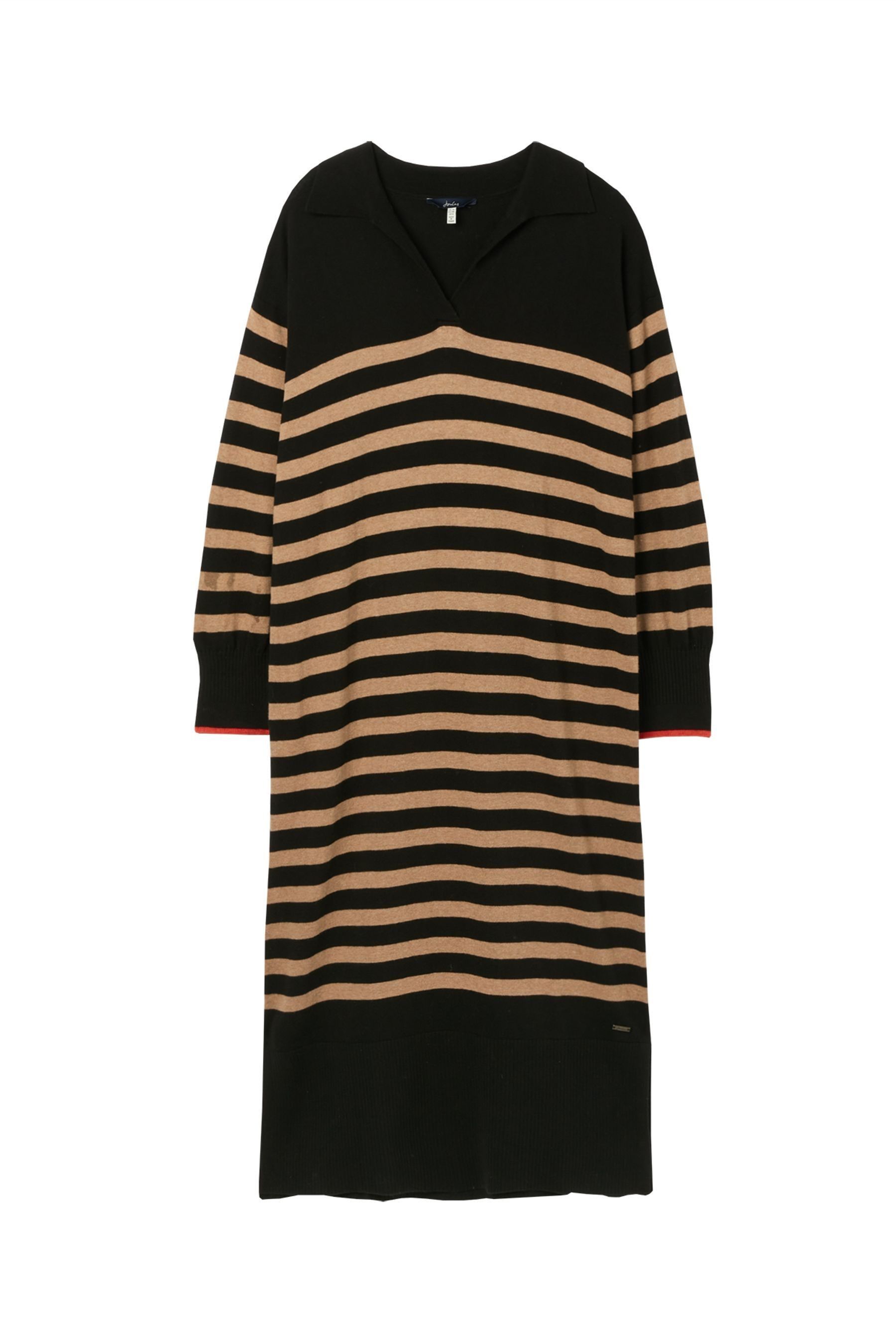 Buy Joules Casey Open Collar Striped Black Knitted Midi Dress from Next Luxembourg