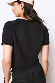 Black 100% Cotton Roll Edge Knitted T-Shirt - Image 3 of 6