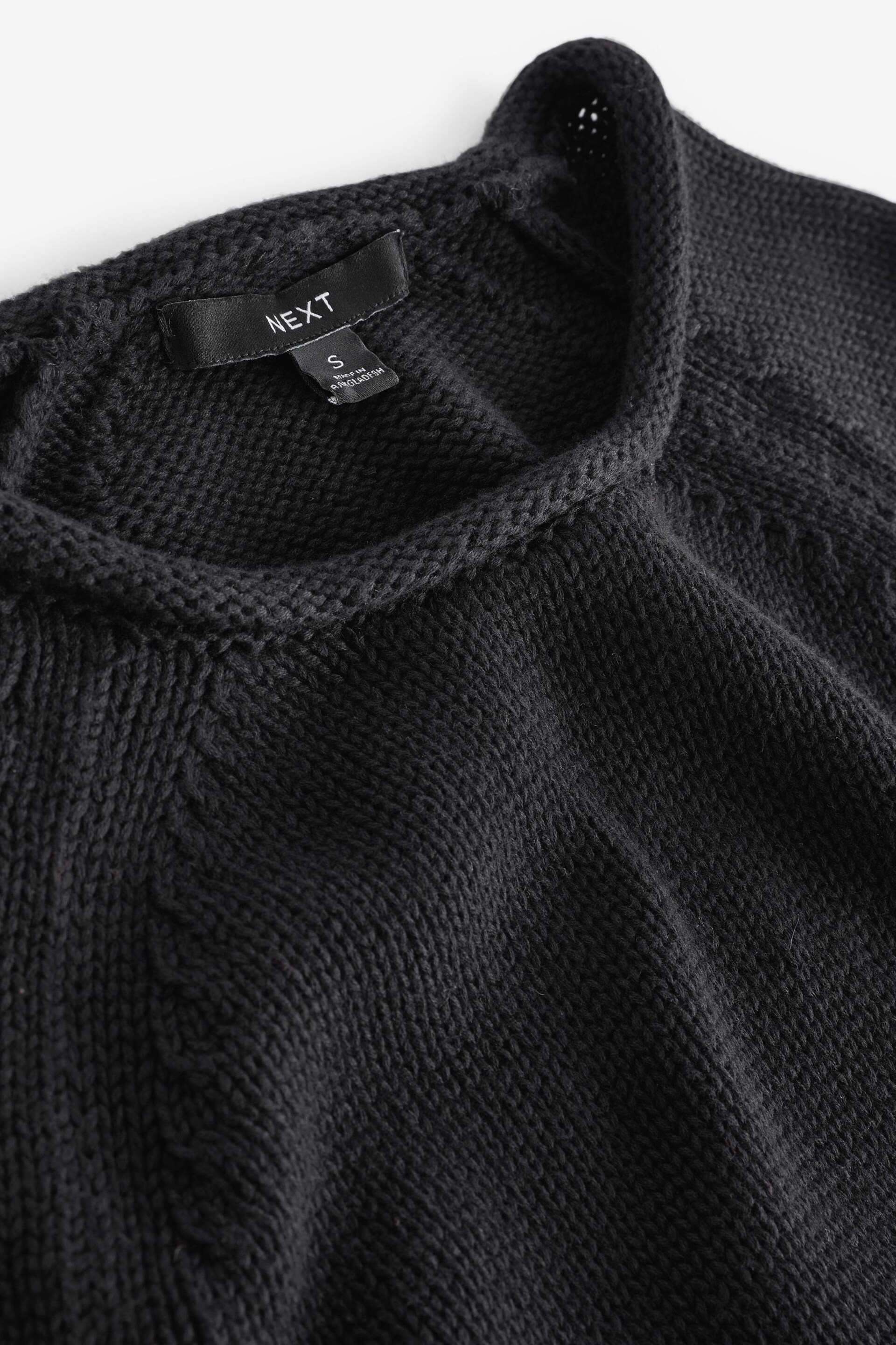 Black 100% Cotton Roll Edge Knitted T-Shirt - Image 5 of 6