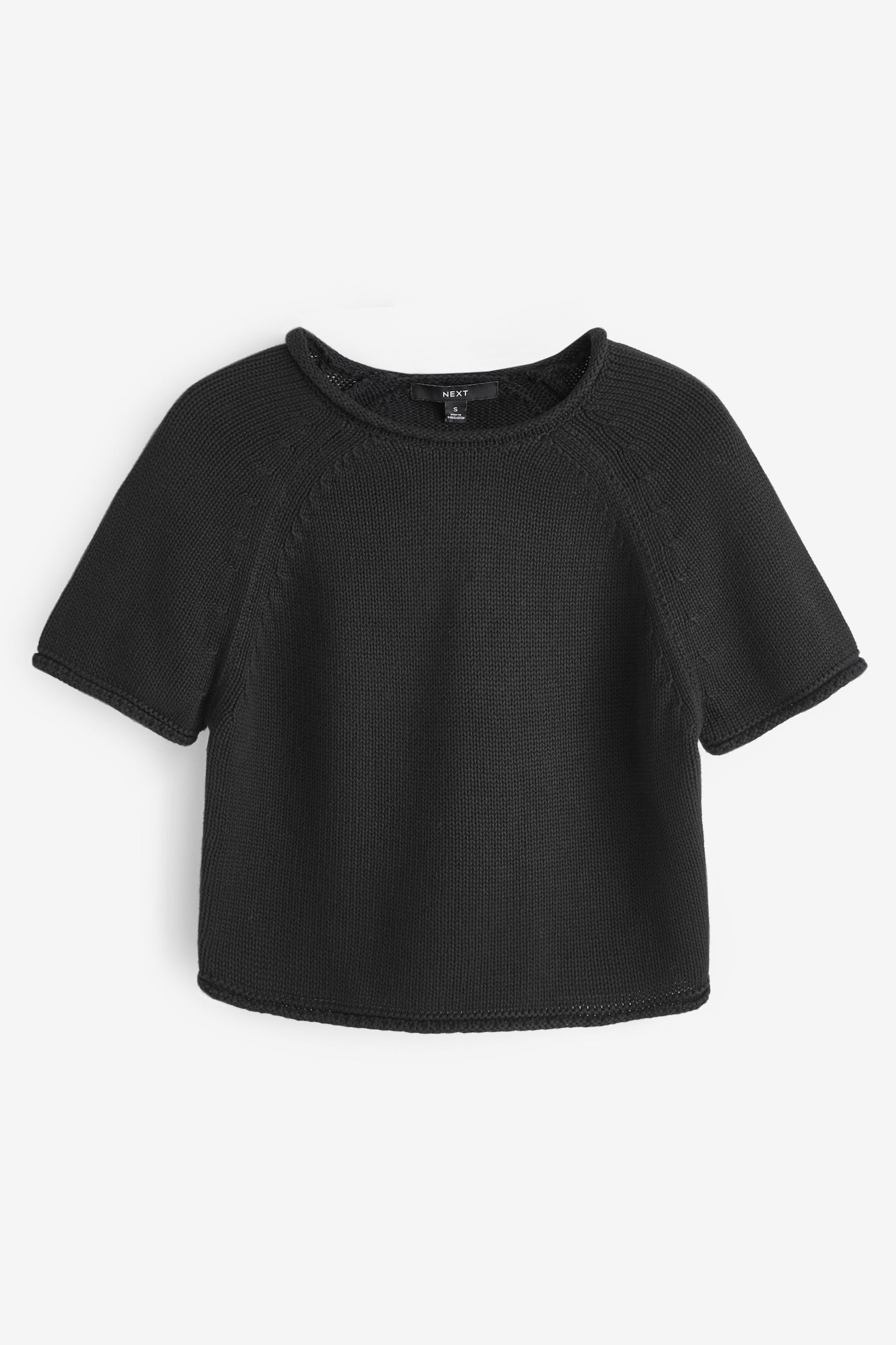 Black 100% Cotton Roll Edge Knitted T-Shirt - Image 6 of 6