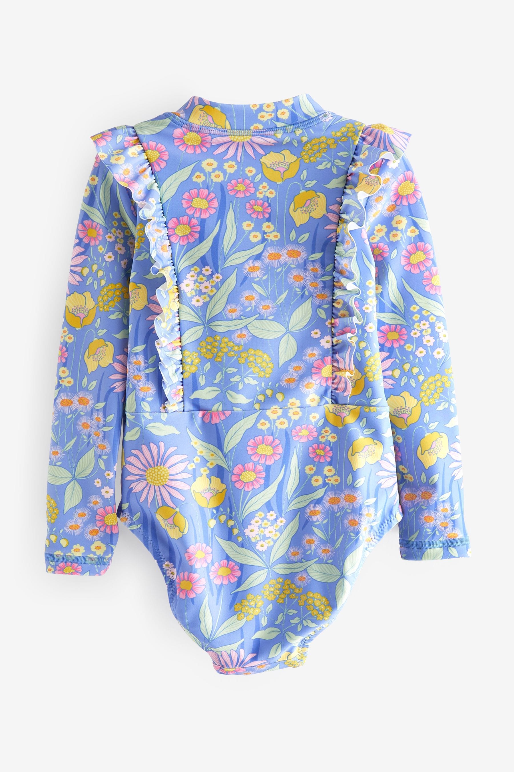 Buy Blue Long Sleeve Frill Shoulder Sunsafe Swimsuit from Next Luxembourg