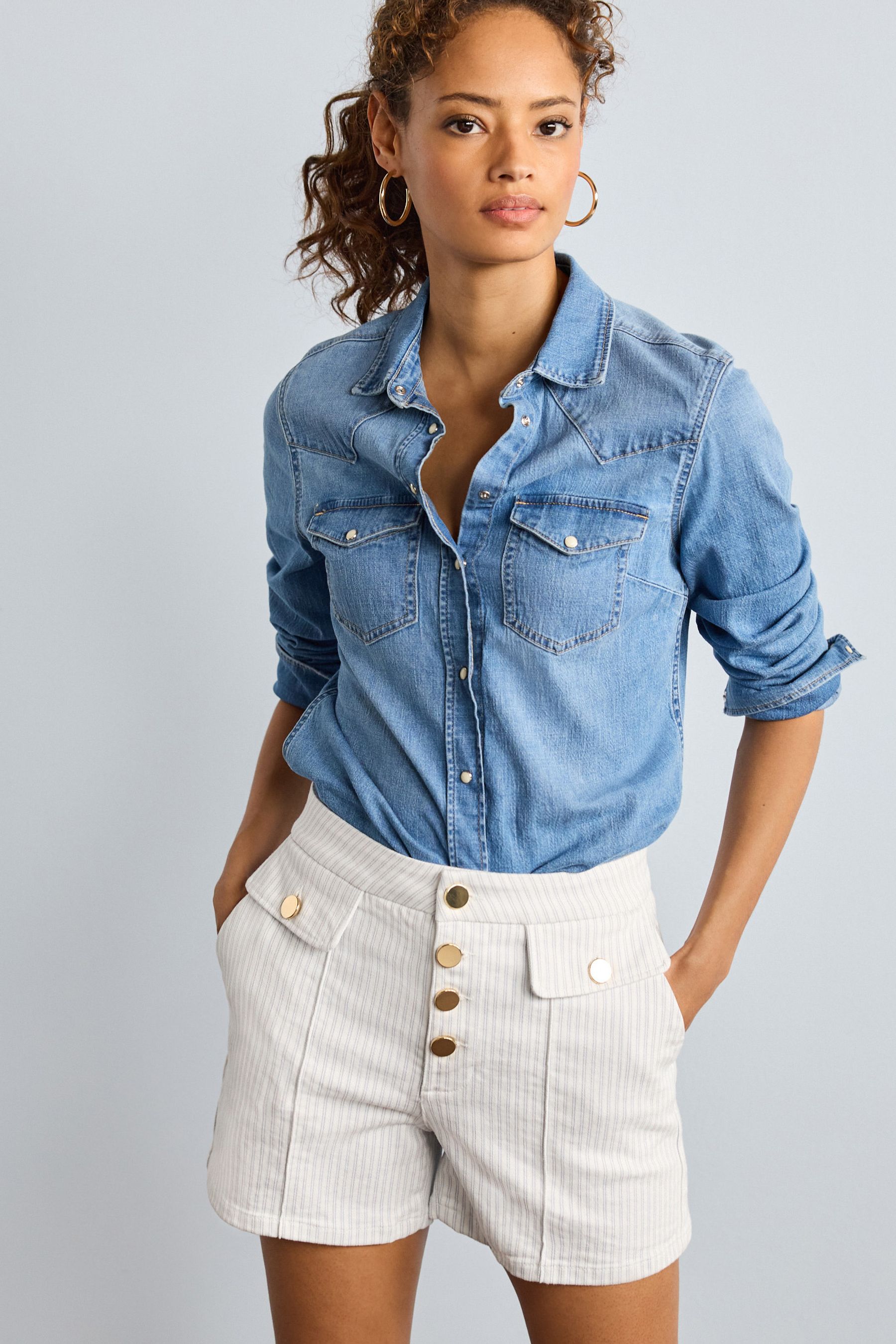 Gold denim shorts top
