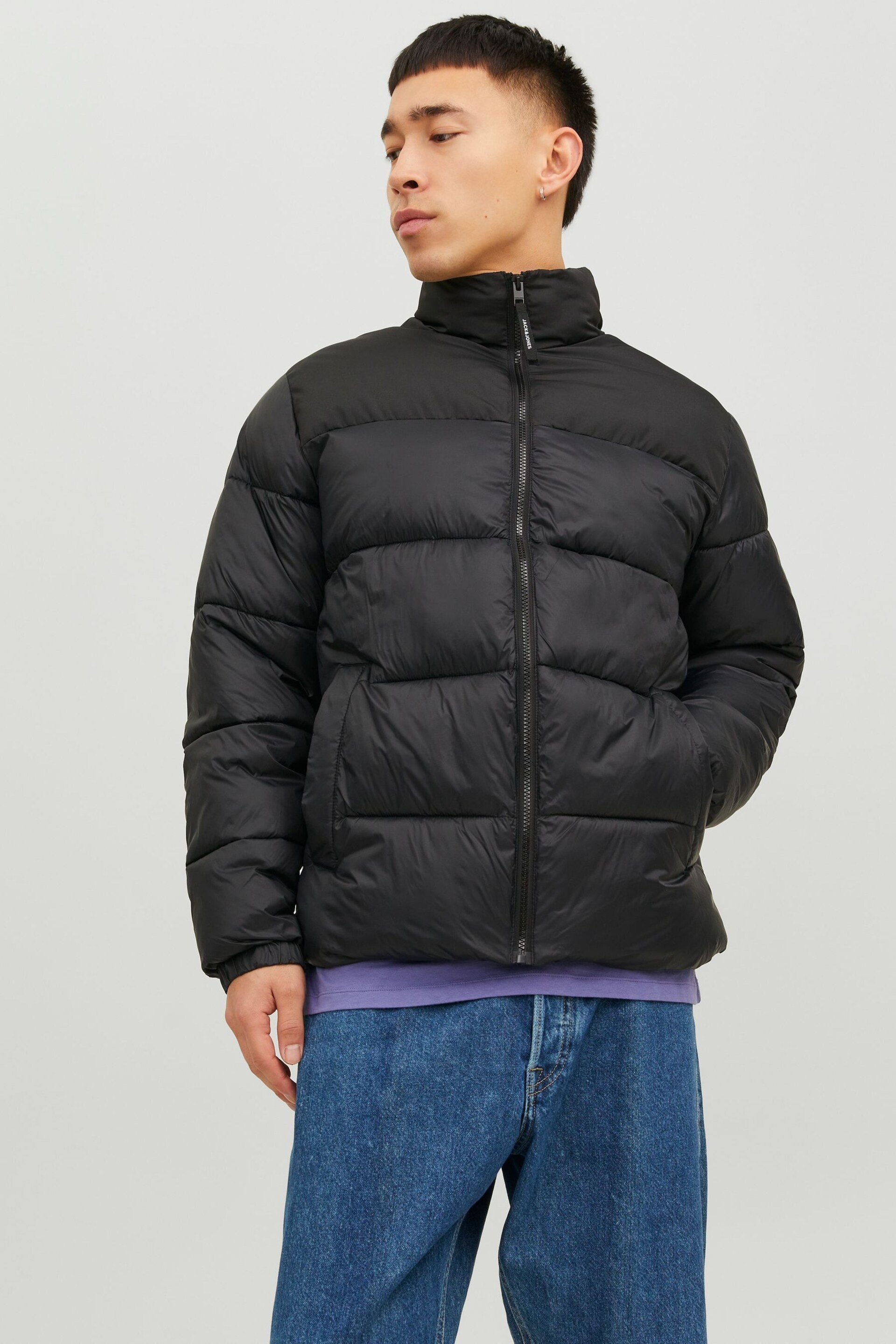 JACK & JONES Black Quilted Padded Collarless Jacket - Image 1 of 5