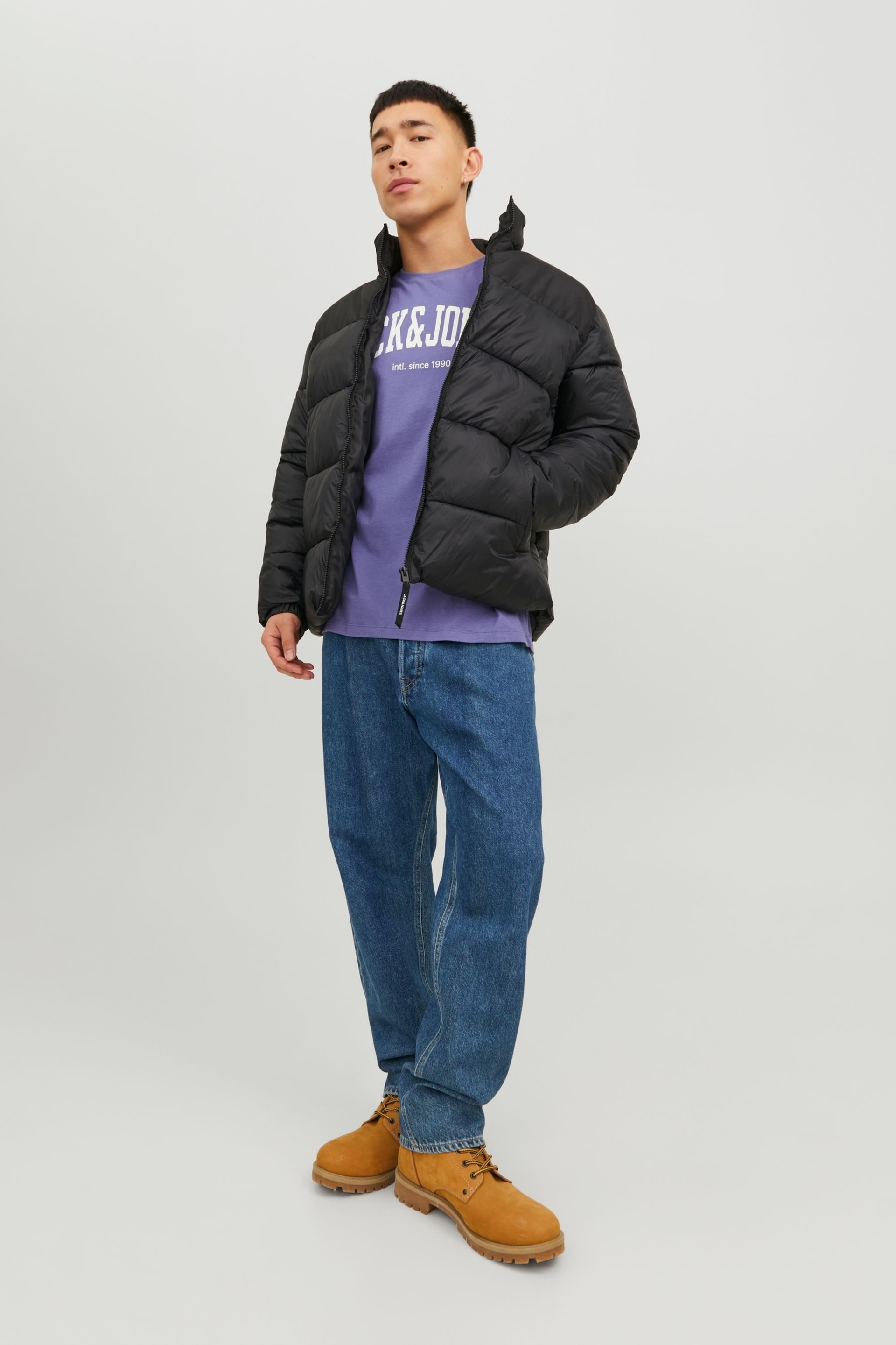 JACK & JONES Black Quilted Padded Collarless Jacket - Image 3 of 5