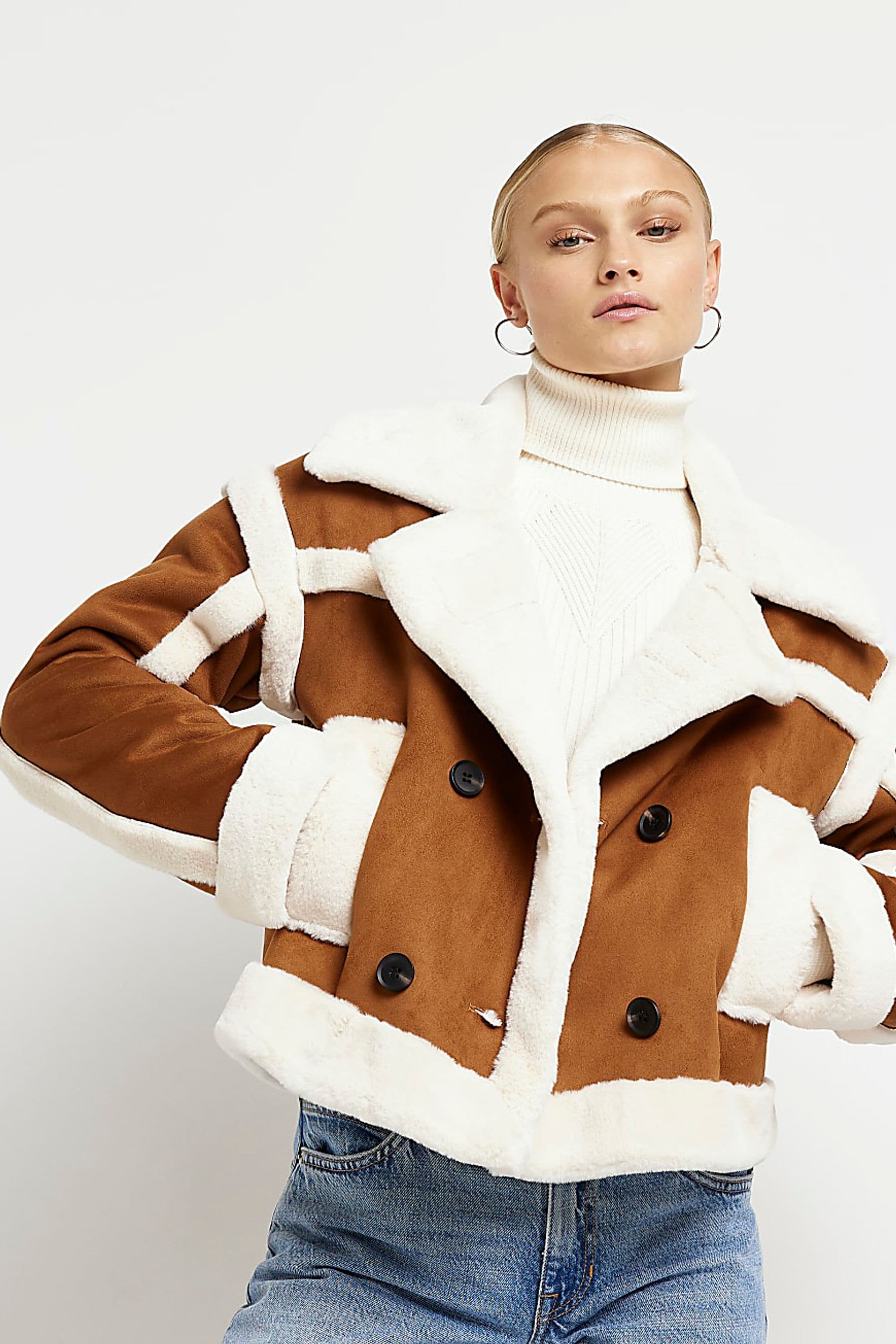 River island fur aviator jacket best sale