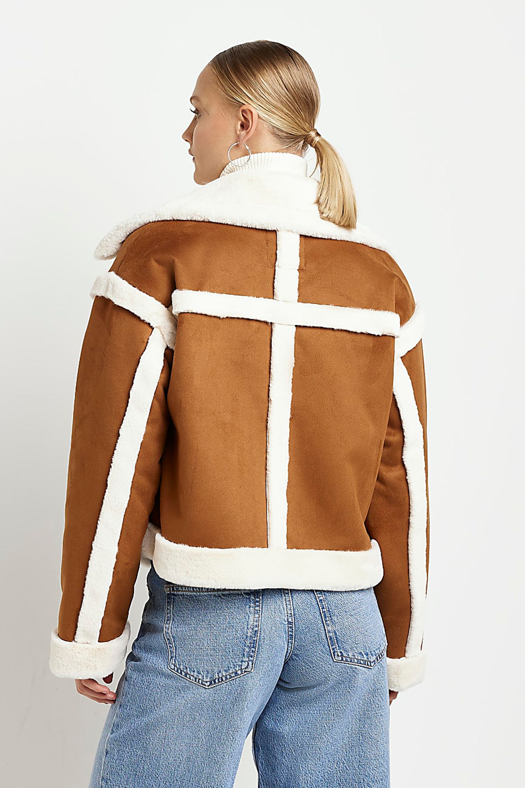 Buy River Island Brown Cropped Suedette Aviator Jacket from Next Luxembourg
