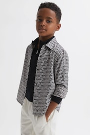 Reiss Black Mozart 3-9 yrs Monogram Button-Through Shirt - Image 1 of 6