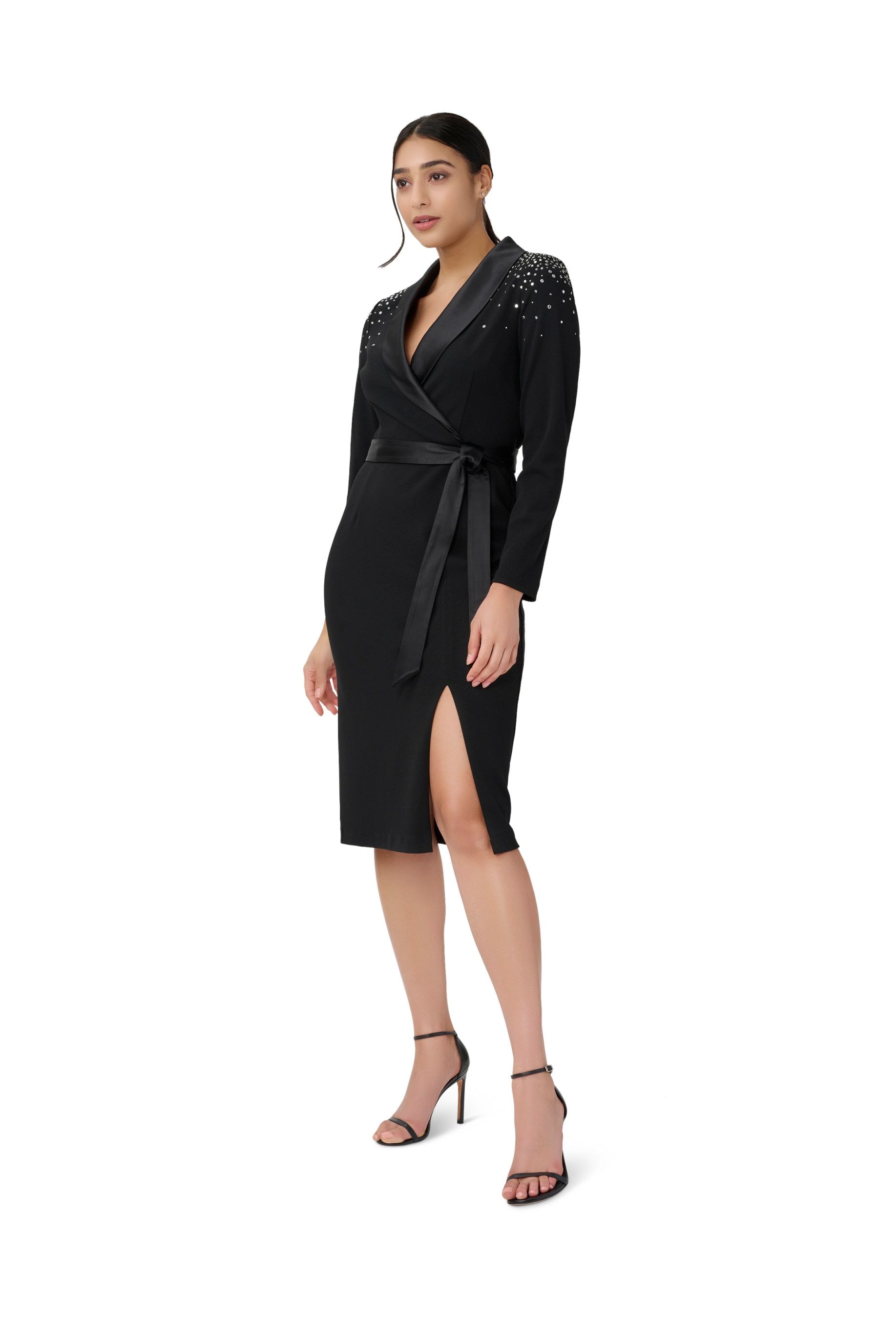 Buy Robe mi longue Adrianna Papell Noir smoking ornee from Next Luxembourg