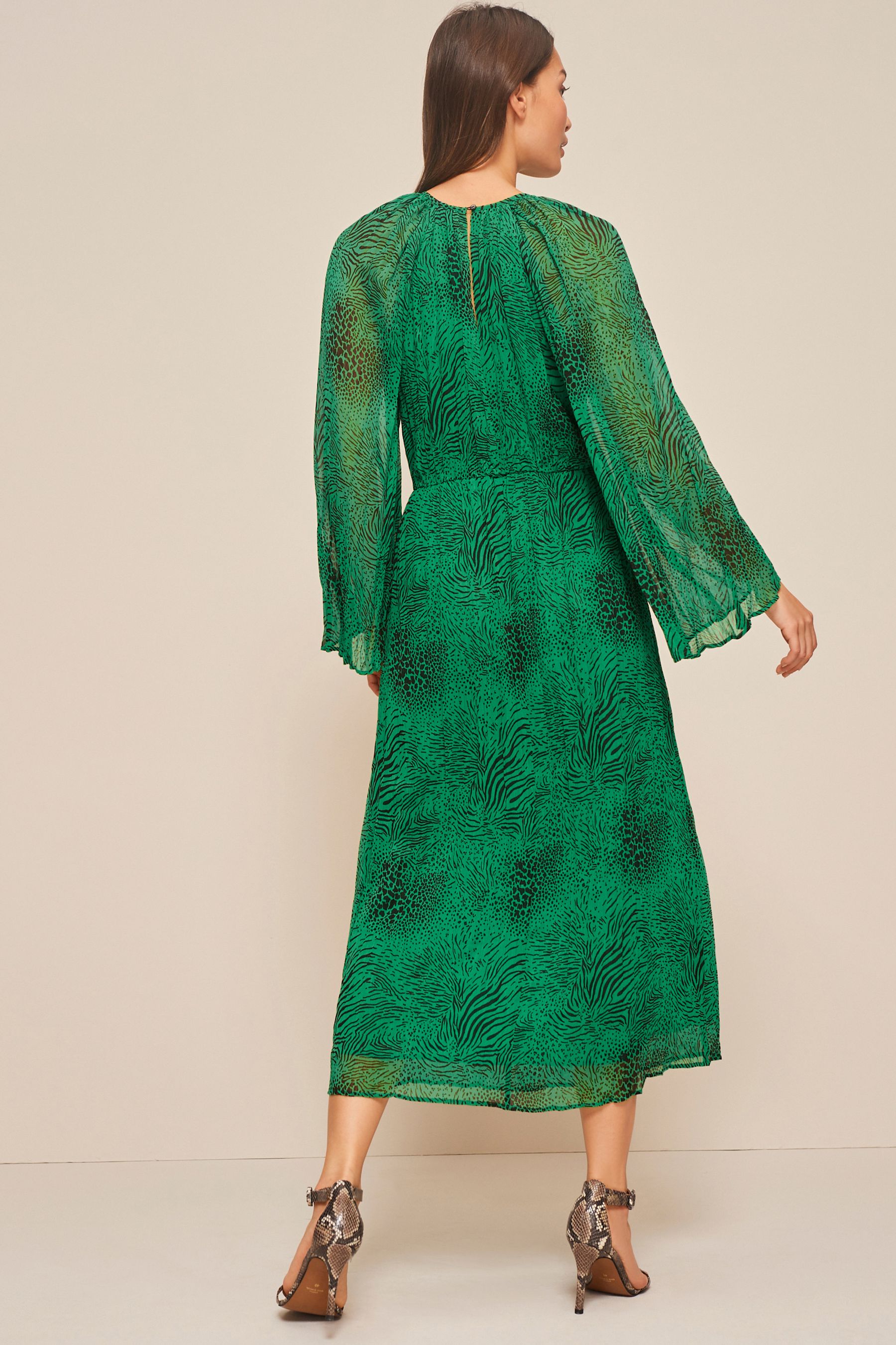 Long sleeve pleated midi dress clearance