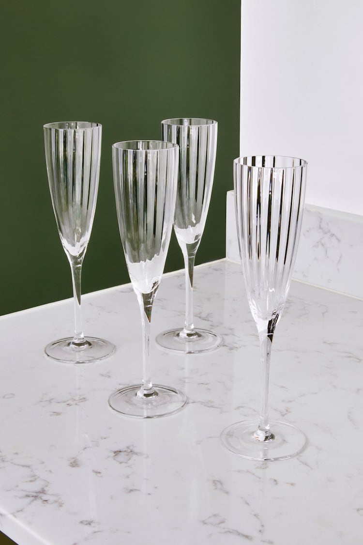 Jasper Conran London Set of 4 Clear Fluted Champagne Flute Glasses - Image 1 of 4