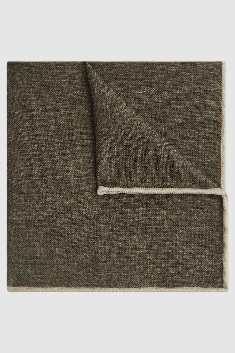 Reiss Mocha Halley Wool-Silk Blend Pocket Square - Image 1 of 5