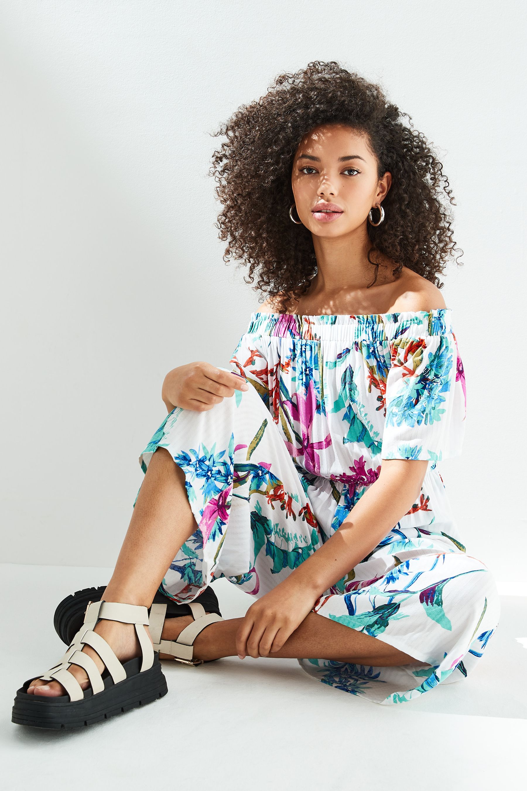 Buy Ecru White Floral Off Shoulder Jumpsuit from Next Luxembourg