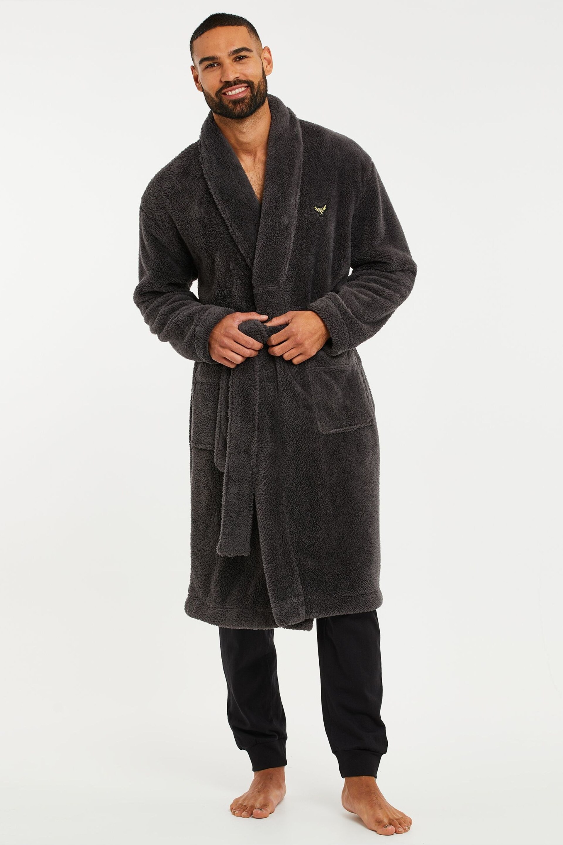 Threadbare Grey Cosy Soft Fleece Dressing Gown - Image 2 of 4