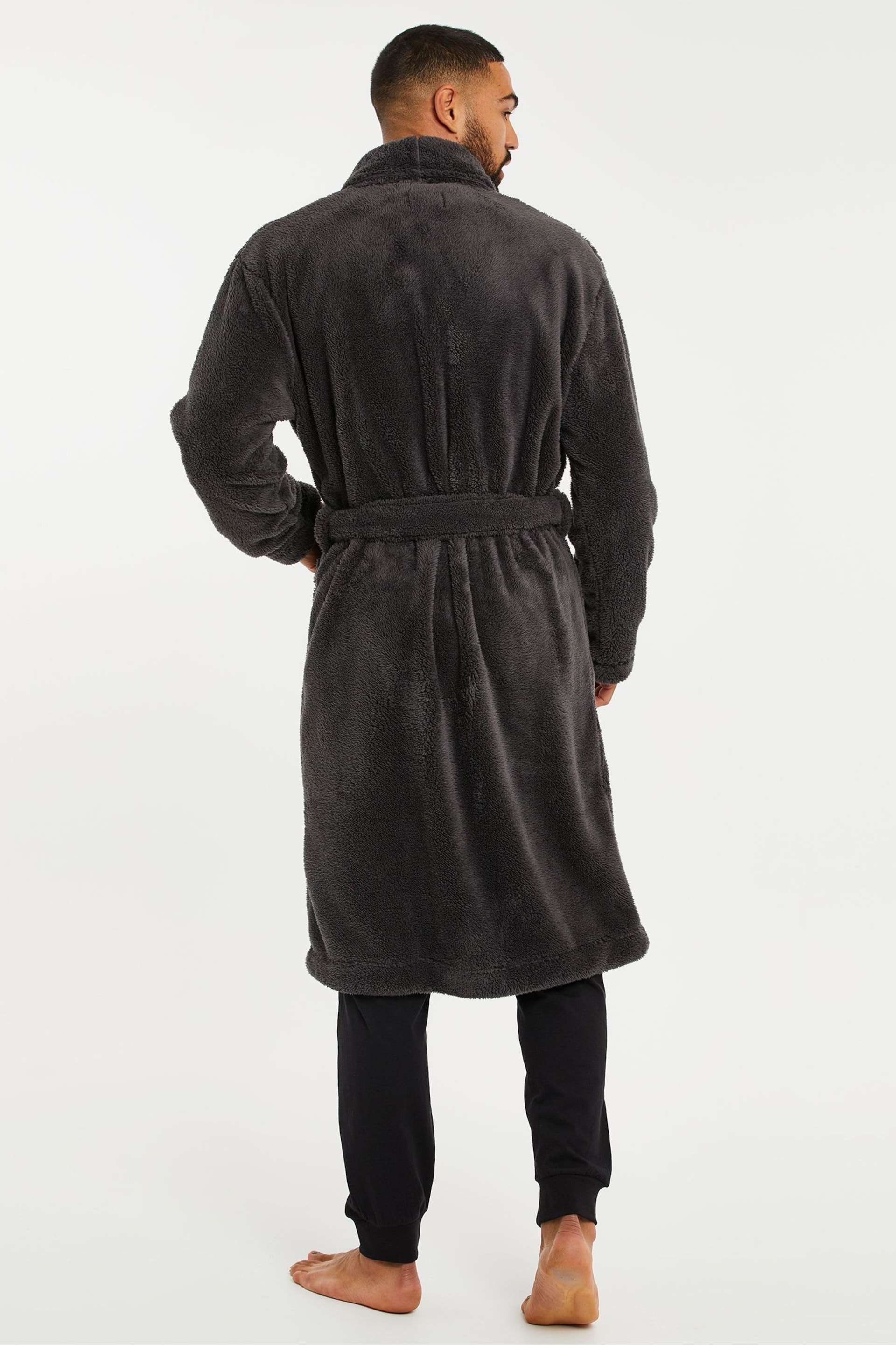 Threadbare Grey Cosy Soft Fleece Dressing Gown - Image 3 of 4