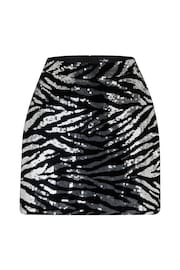 Pour Moi Black Zebra Selena Velvet Sequin Mini Skirt - Image 3 of 4