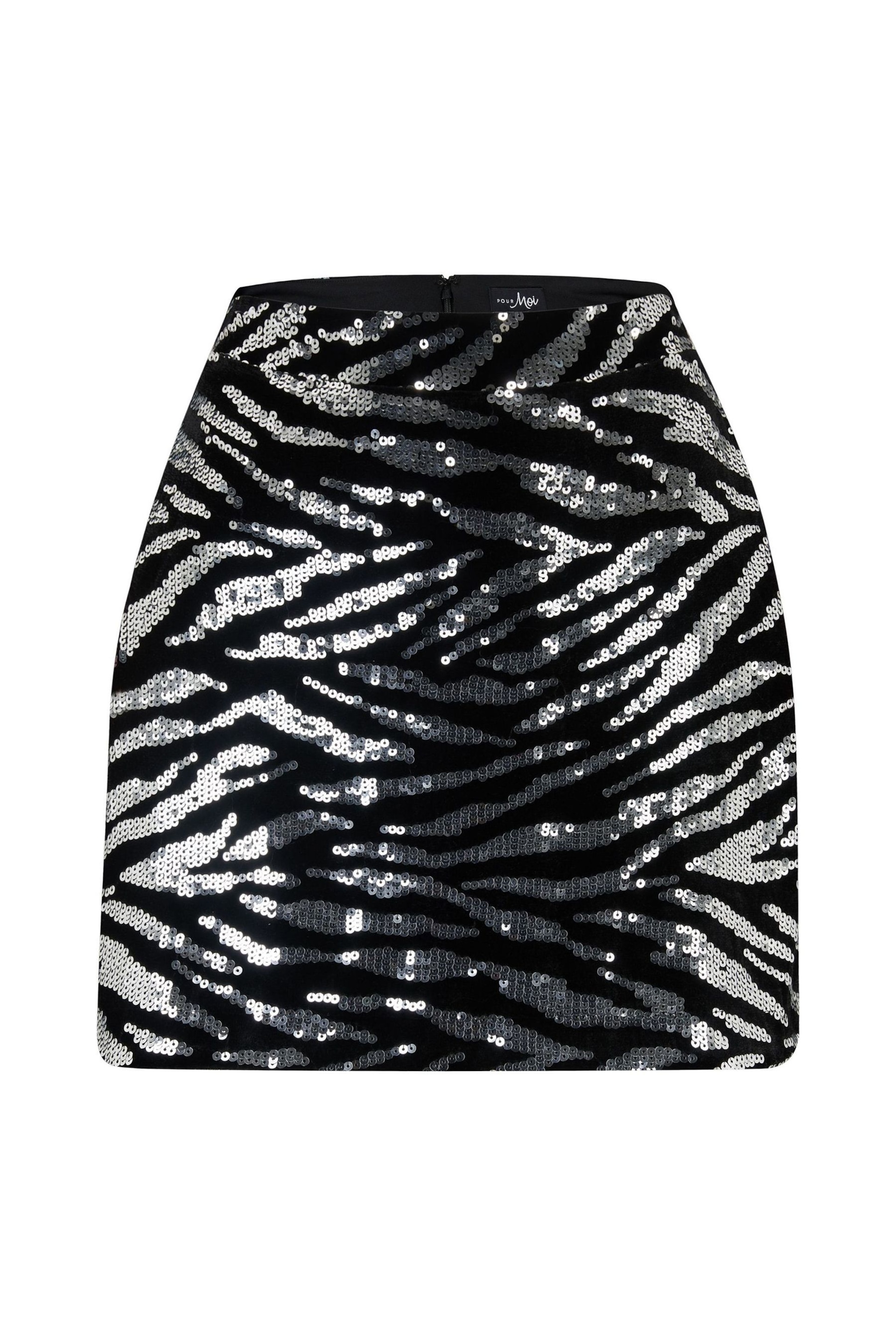 Pour Moi Black Zebra Selena Velvet Sequin Mini Skirt - Image 3 of 4
