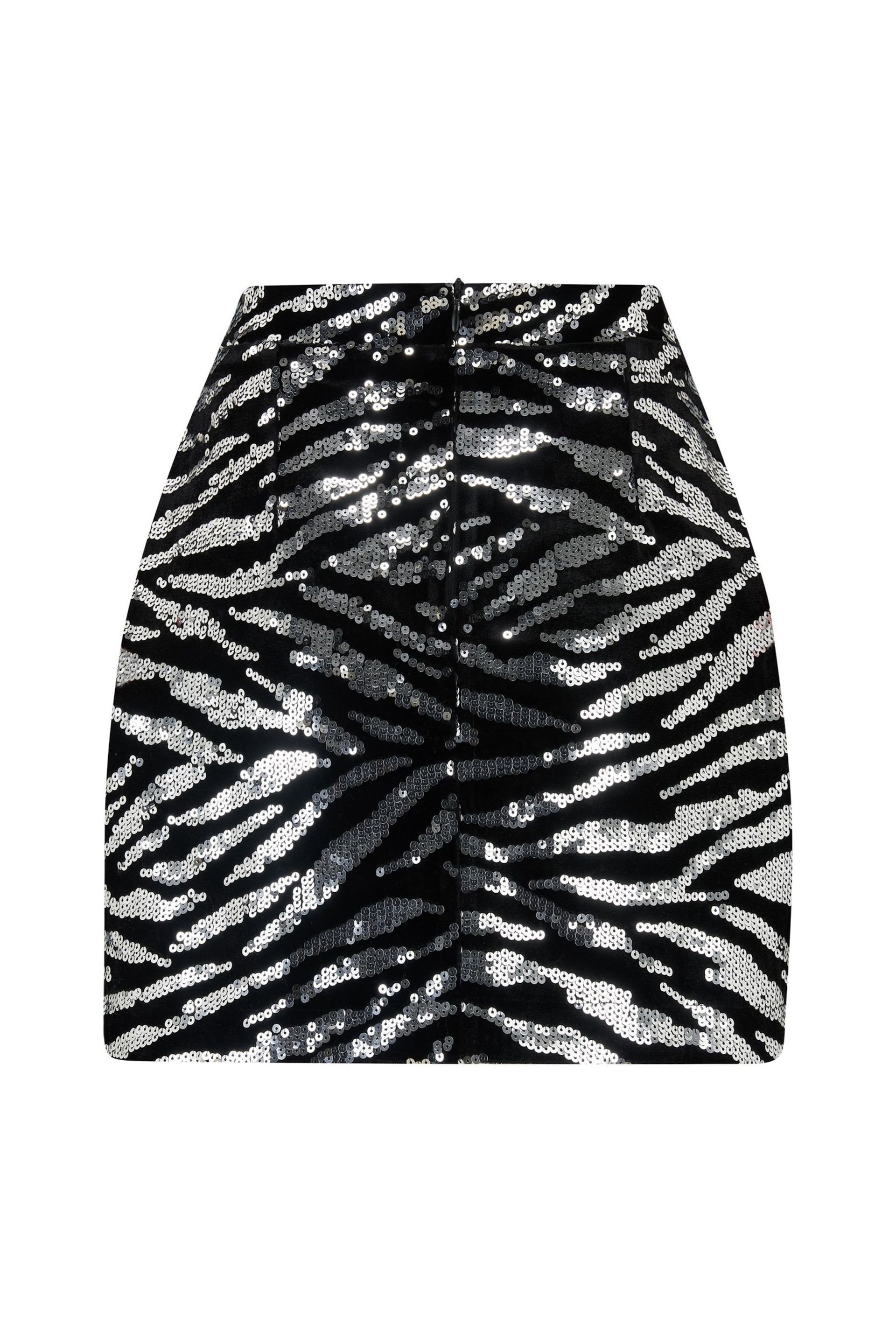Pour Moi Black Zebra Selena Velvet Sequin Mini Skirt - Image 4 of 4