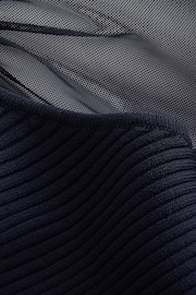 Navy Blue Mesh Detail Ribbed Knitted Top - Image 6 of 6