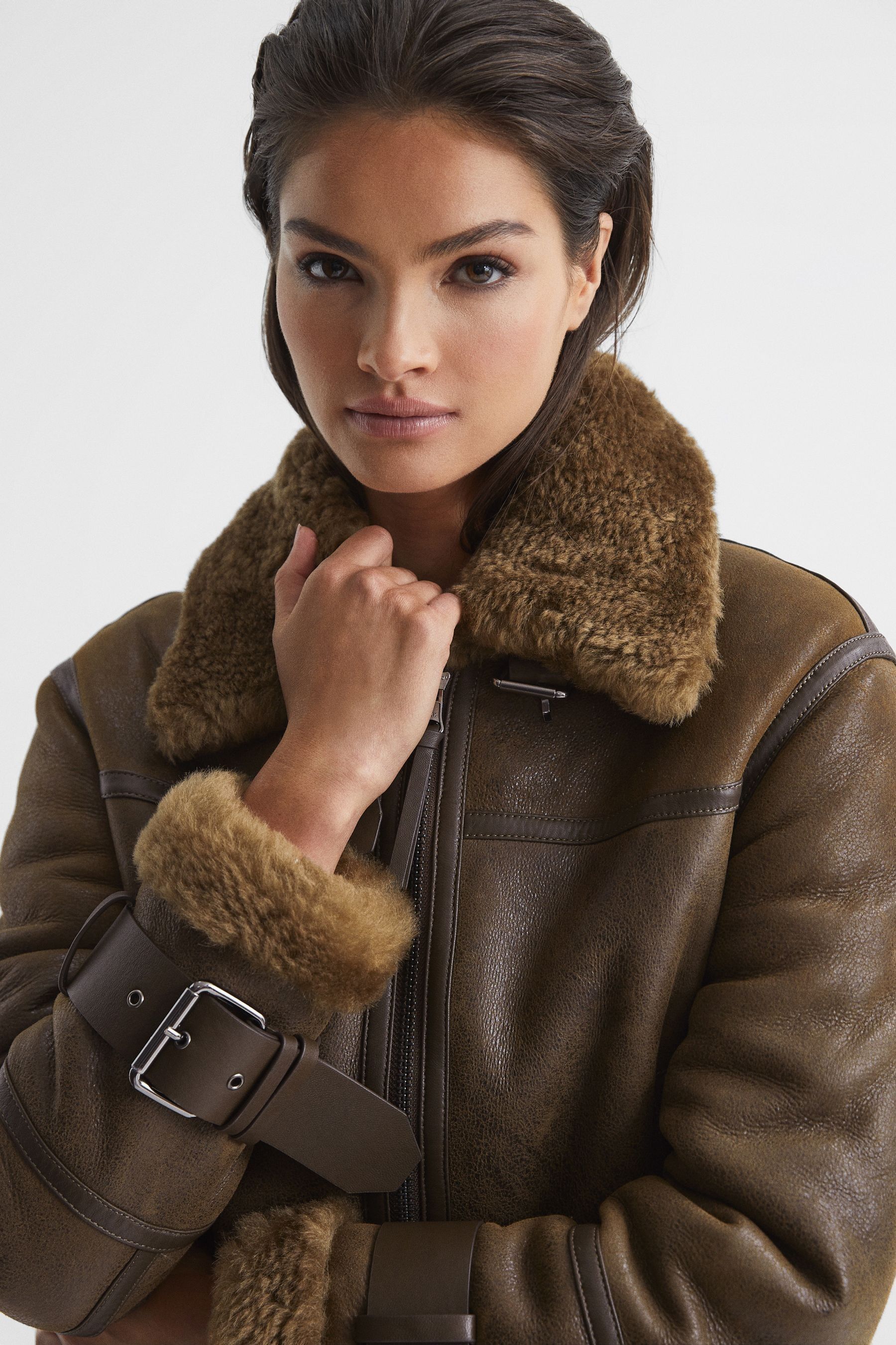 Buy Reiss Brown Daia Aviator Leather Jacket from Next USA