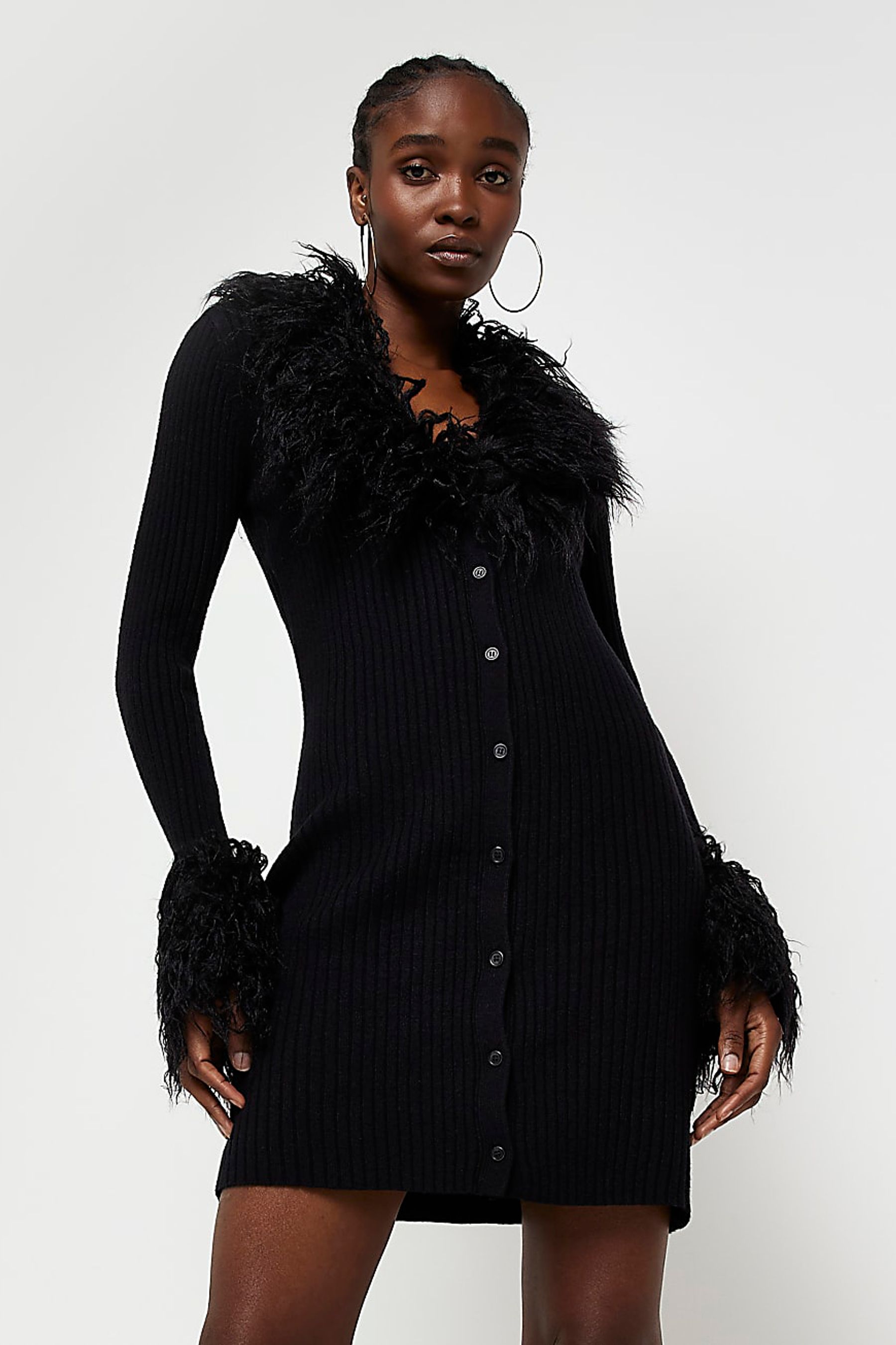 Buy River Island Black Paris Faux Fur Cardigan Mini Dress from Next Ireland