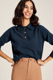 Joules Mia Navy Blue Pointelle Jumper With Collar - Image 1 of 6