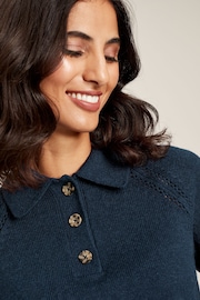Joules Mia Navy Blue Pointelle Jumper With Collar - Image 3 of 6