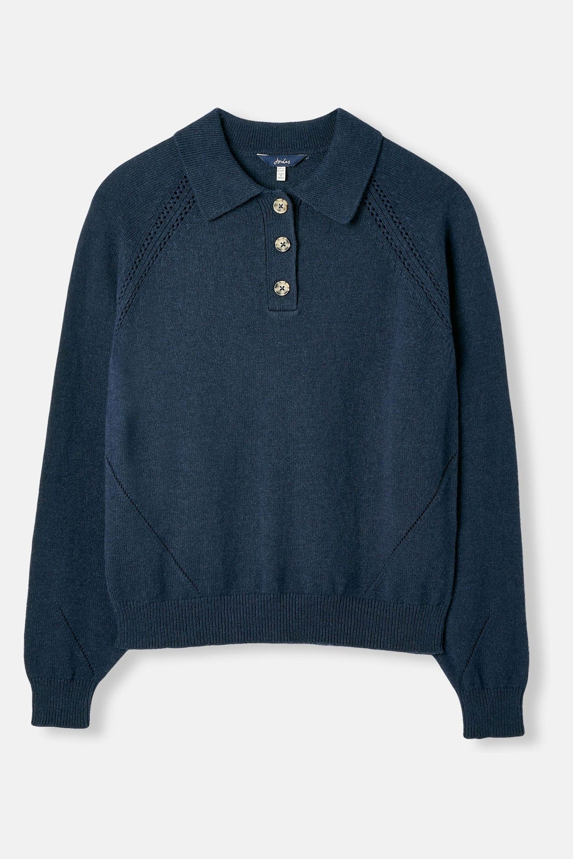 Joules Mia Navy Blue Pointelle Jumper With Collar - Image 6 of 6