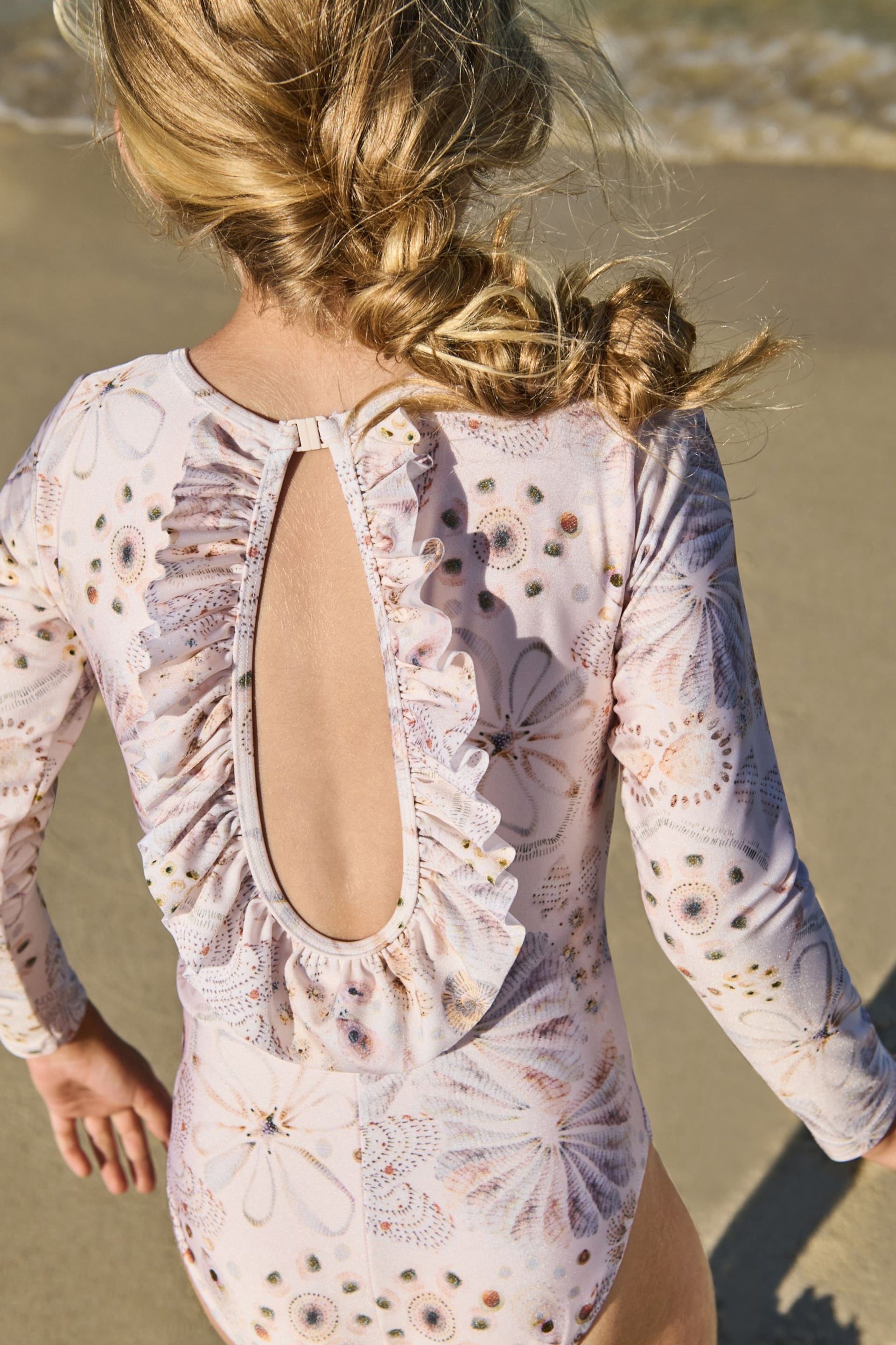 Cream Shell Long Sleeve Swimsuit (3-16yrs) - Image 4 of 7