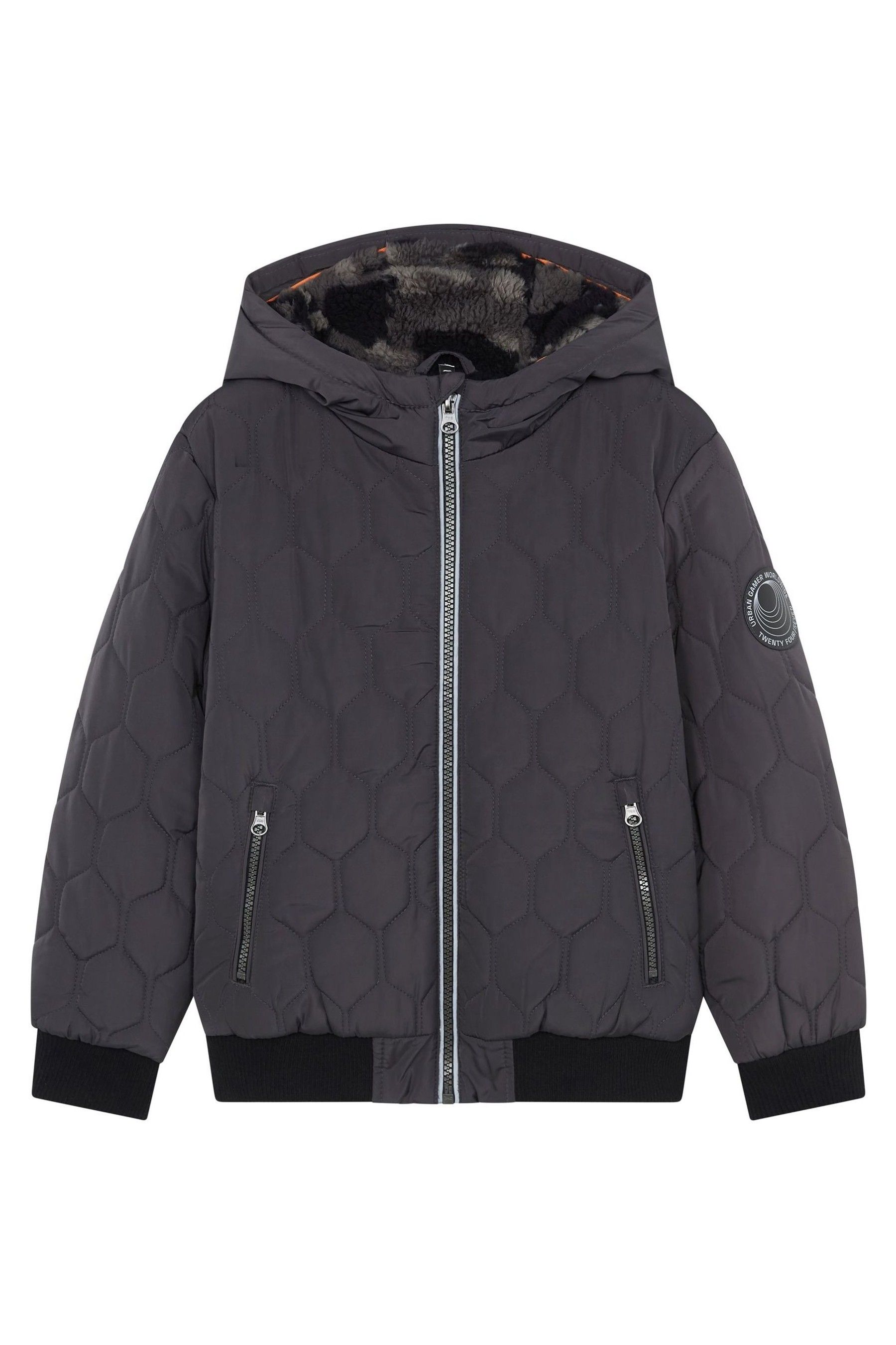 Buy F F Grey Quilted Hooded Bomber Jacket from Next Ireland