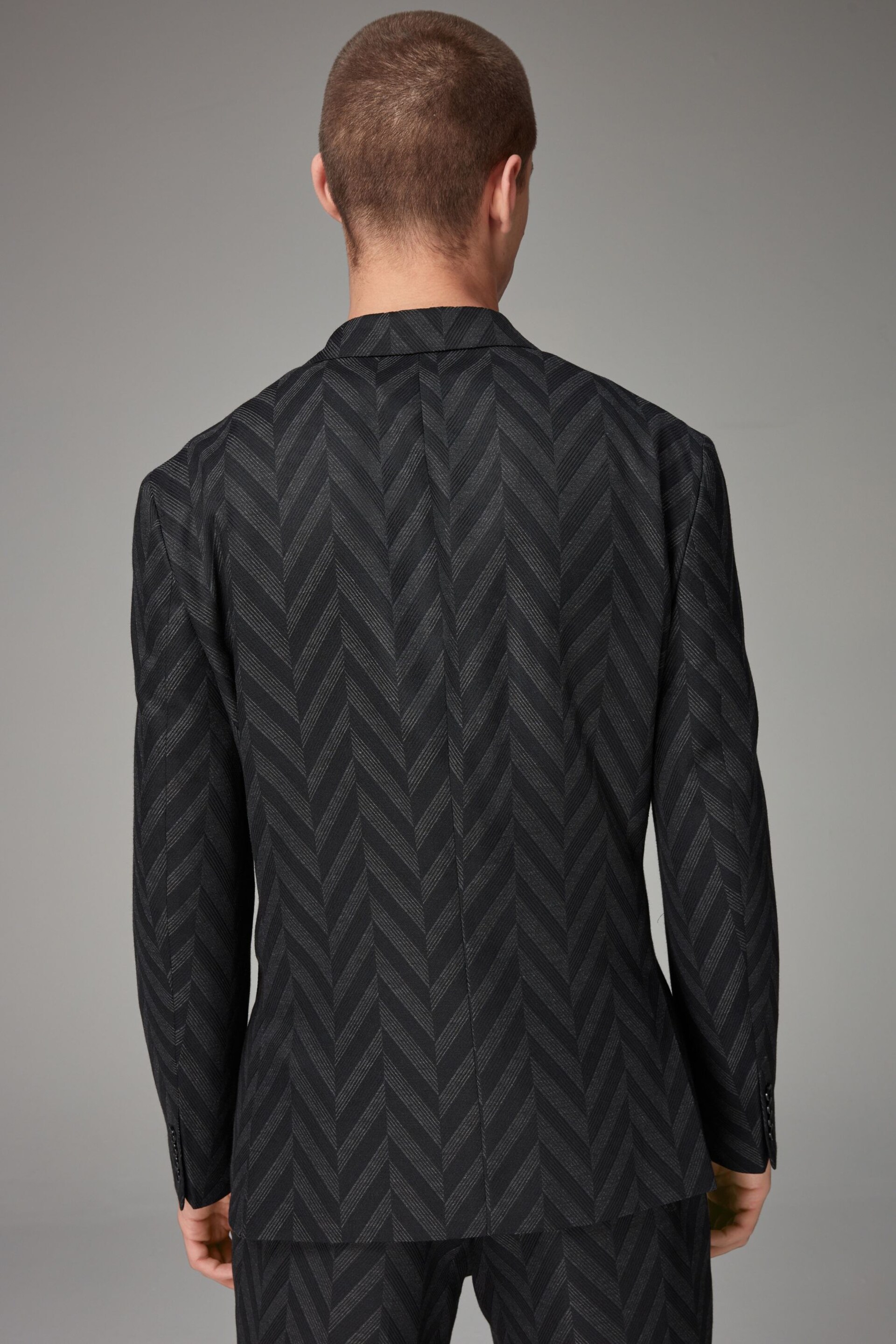 Charcoal Grey EDIT Relaxed Pattern Suit Jacket - Image 3 of 9