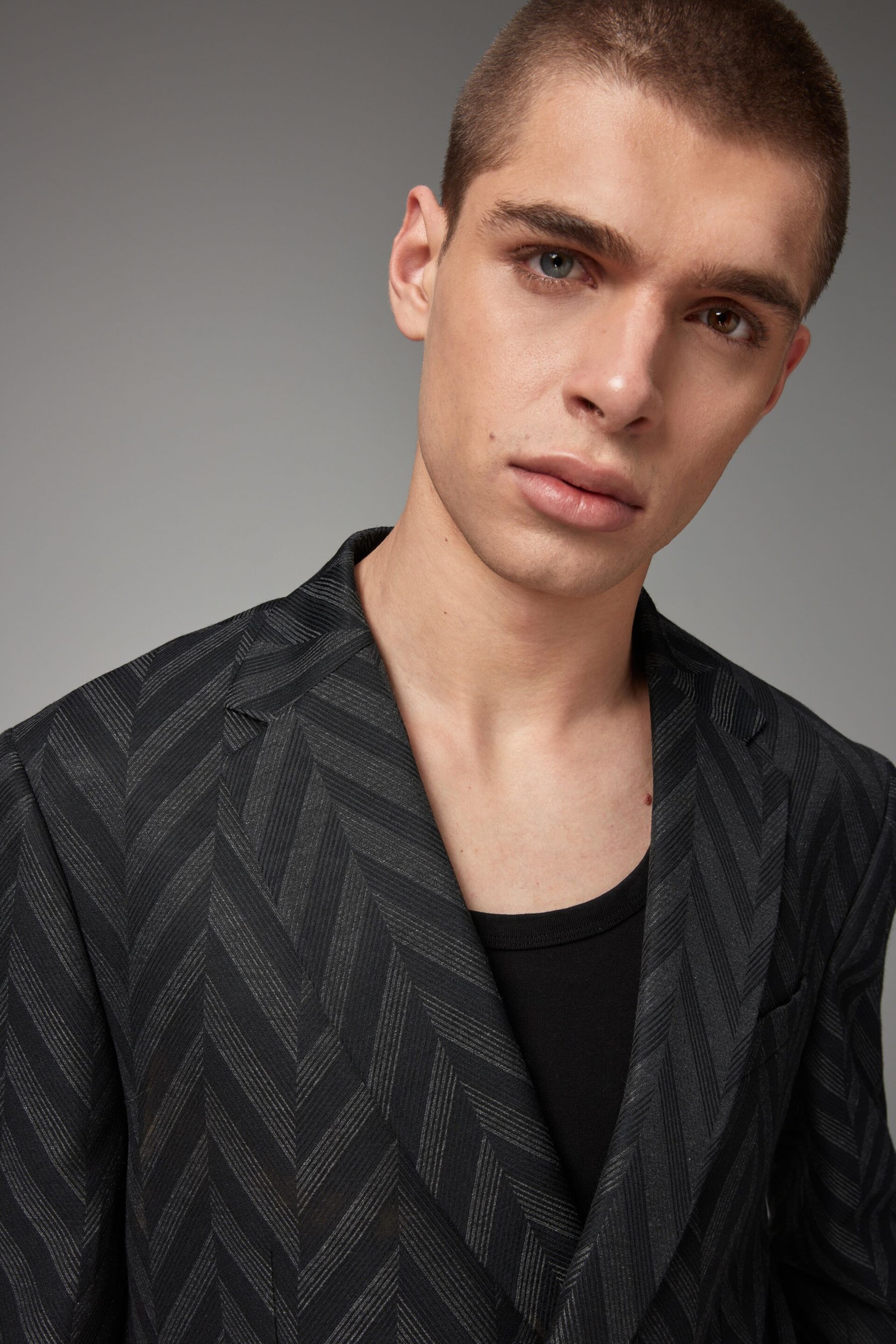 Charcoal Grey EDIT Relaxed Pattern Suit Jacket - Image 4 of 9