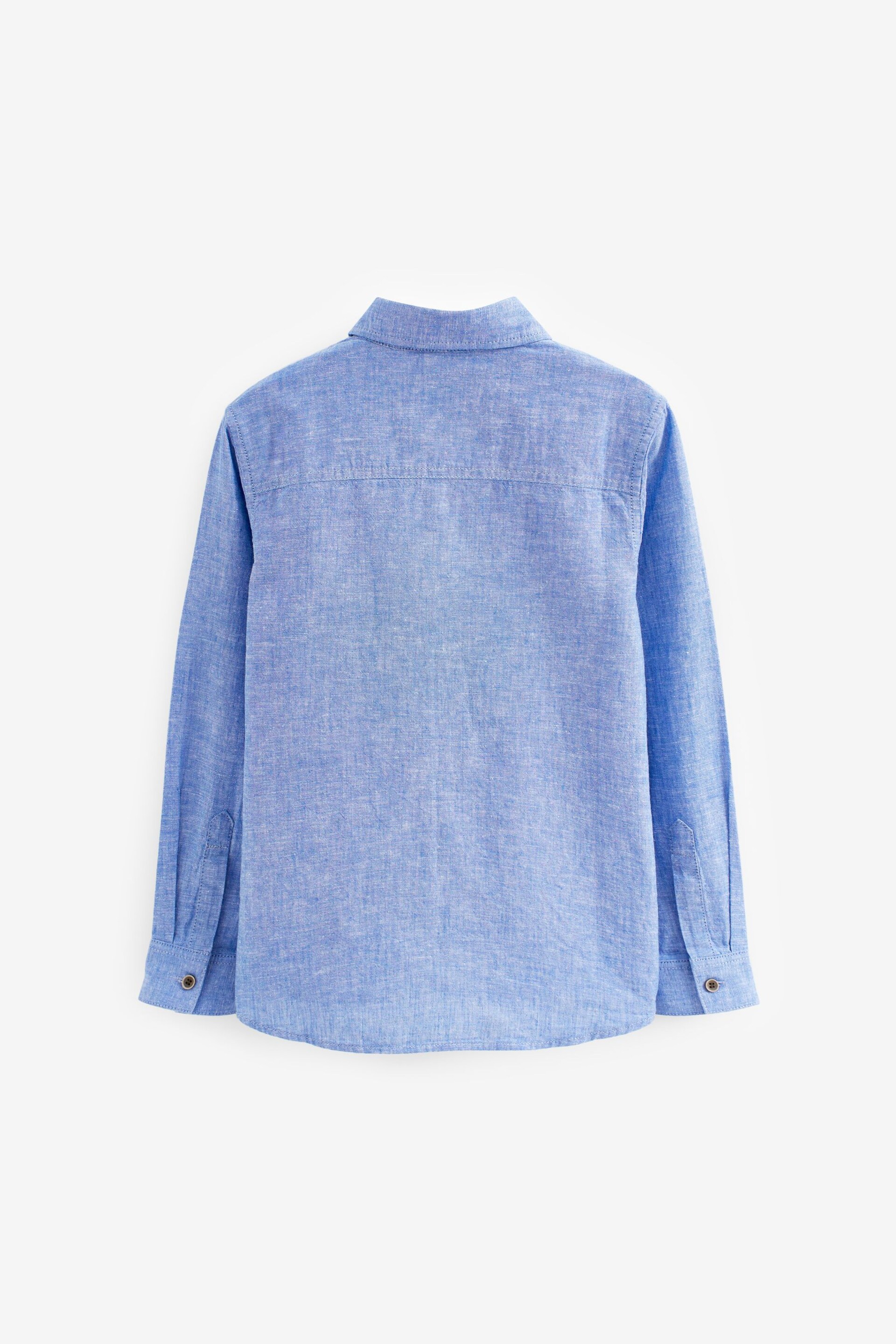 Blue Linen Blend Long Sleeve Shirt (3-16yrs) - Image 2 of 2