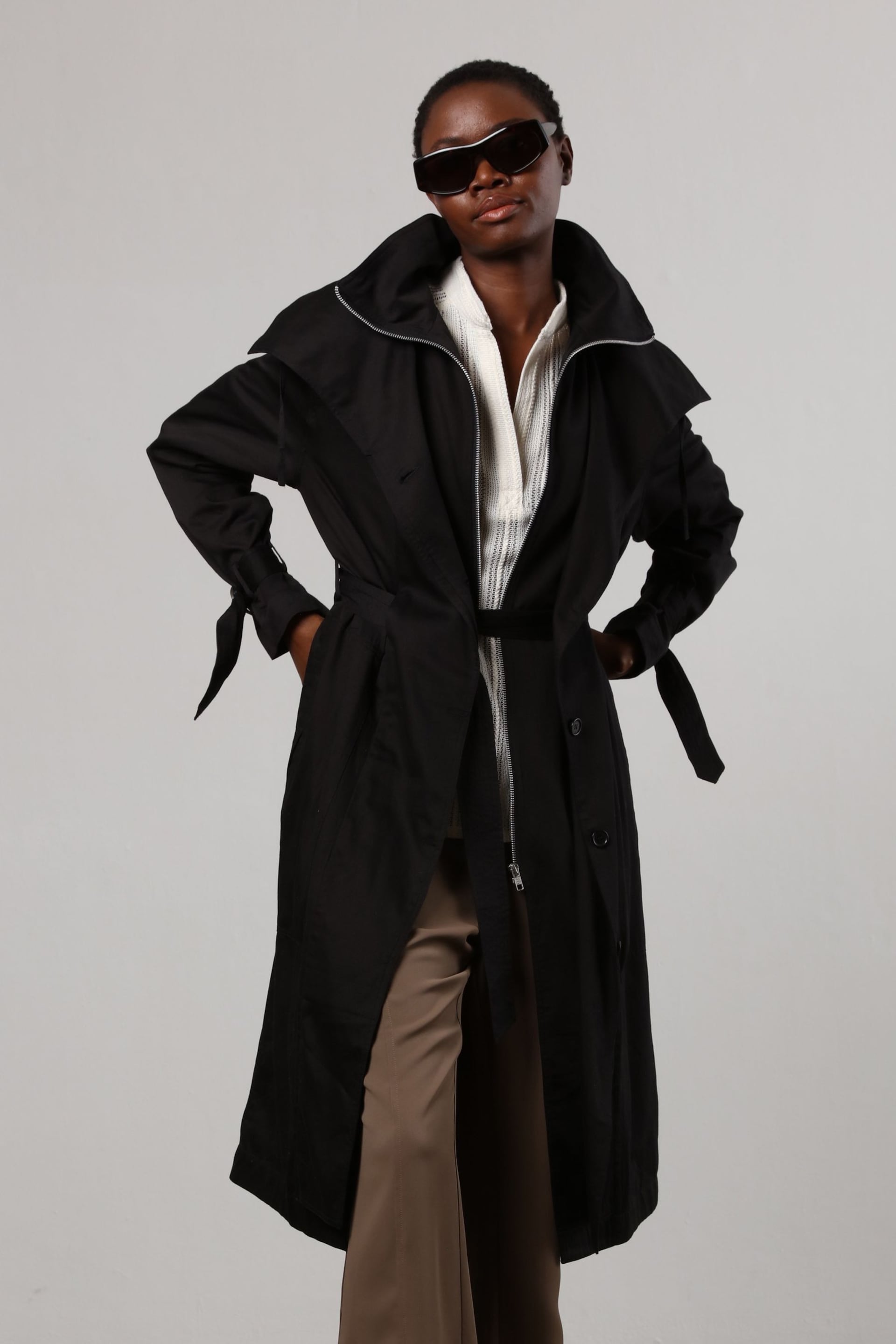 Religion Black Lightweight Waterfall Cotton Charisma Trench Coat - Image 3 of 9