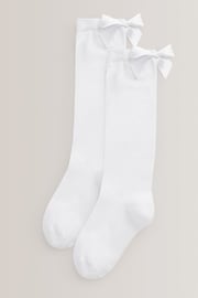 White Cotton Rich Bow Knee High School Socks 2 Pack - Image 1 of 3