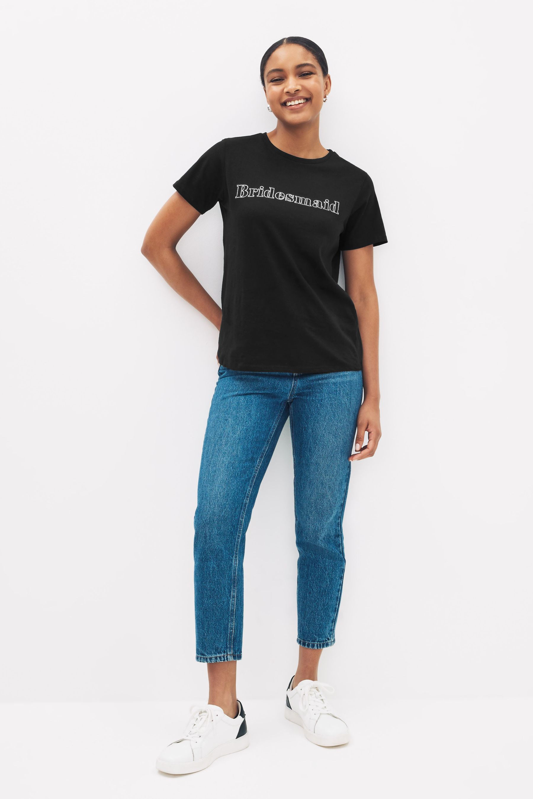 Buy Black Embellished Bridesmaid Bridesmaid Short Sleeve Crew Neck T Shirt from Next Luxembourg
