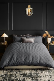 Charcoal Grey Embossed Geometric Duvet Cover And Pillowcase Set - Image 1 of 4