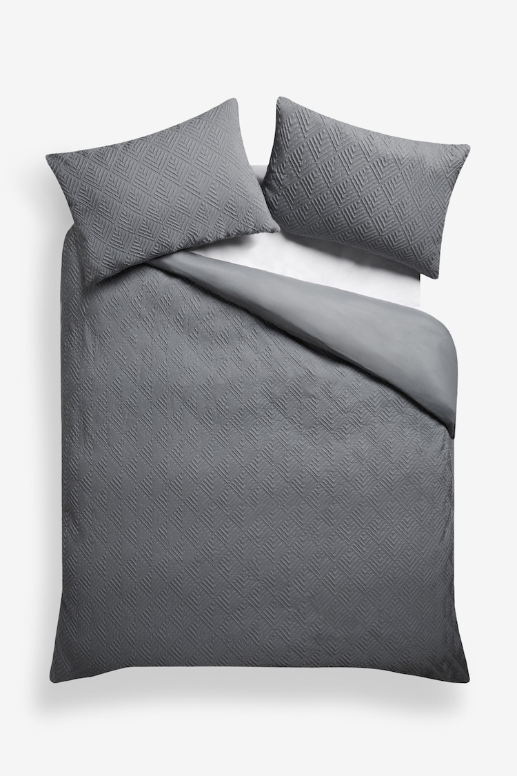 Charcoal Grey Embossed Geometric Duvet Cover And Pillowcase Set - Image 4 of 4