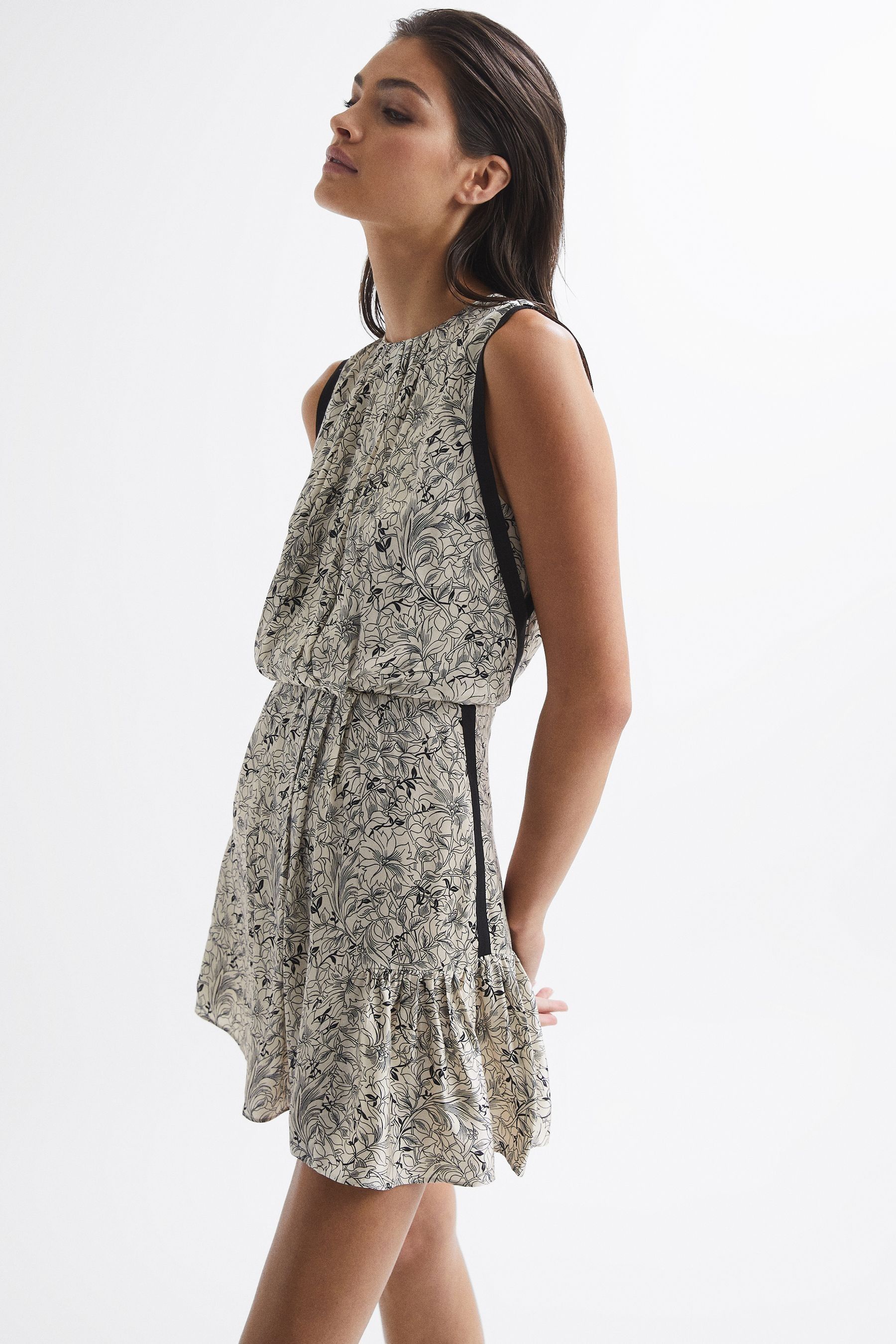 Buy Reiss Cream Charlotte Floral Flippy Dress from Next Luxembourg