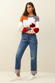 Grey/Orange Colourblock Round Neck Jumper - Image 2 of 6