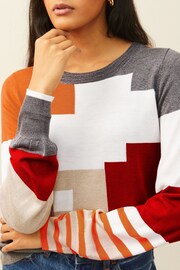 Grey/Orange Colourblock Round Neck Jumper - Image 4 of 6