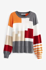 Grey/Orange Colourblock Round Neck Jumper - Image 5 of 6