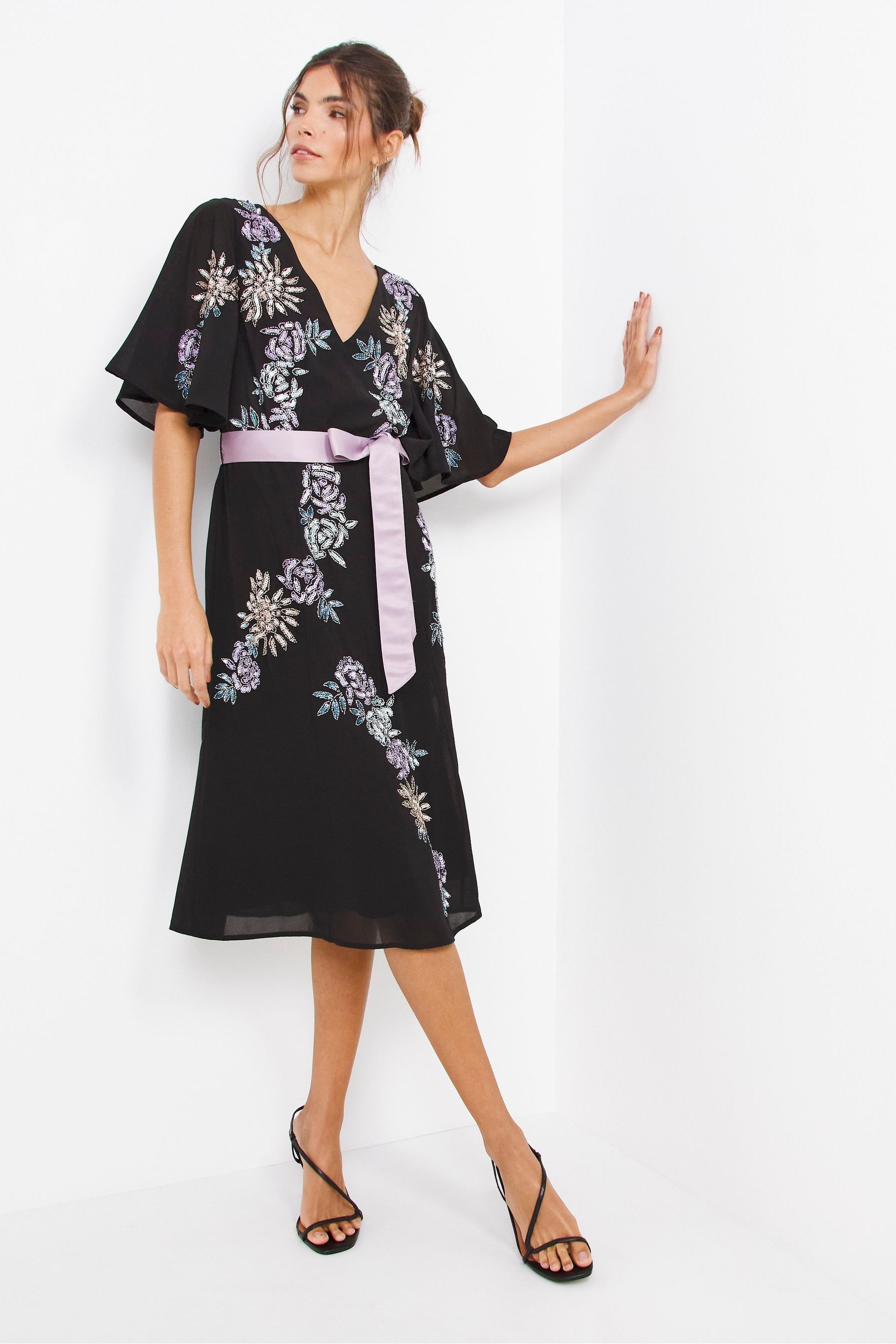 Buy Joanna Hope Black Sequin Tie Waist Midi Dress from Next Luxembourg
