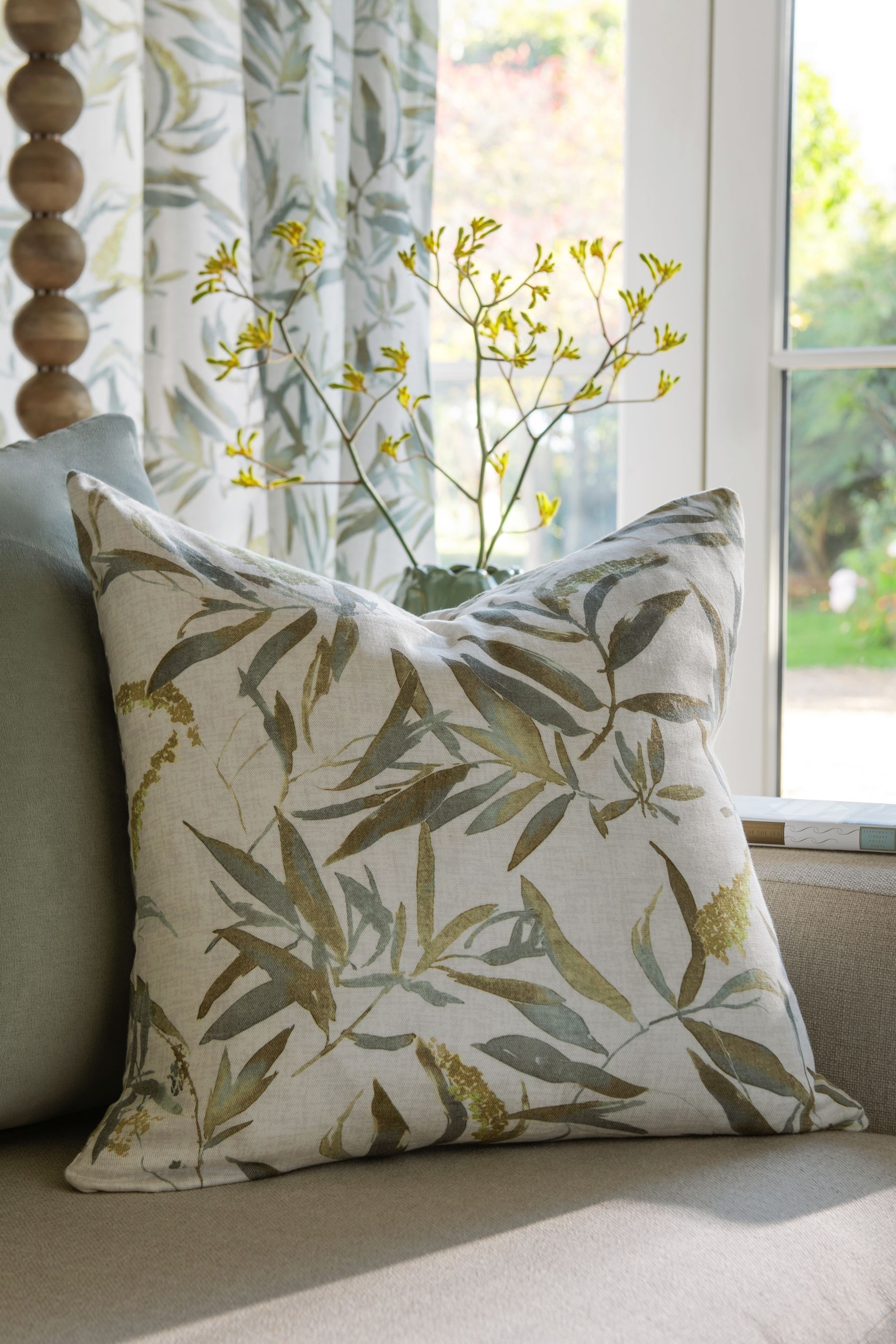Buy Sage Green Land Leaf Cushion from Next Luxembourg