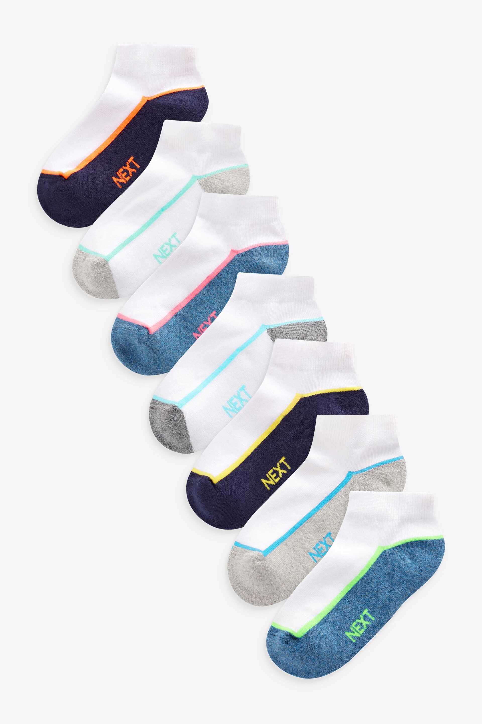 White/Blue Cushioned Footbed Trainer Socks 7 Pack - Image 1 of 1